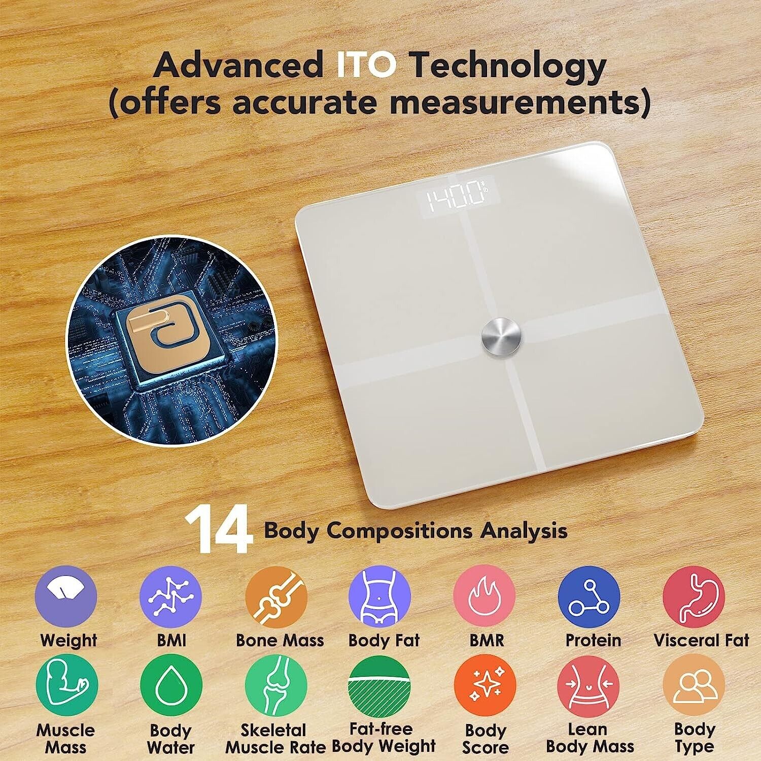 WiFi Bluetooth Digital Bathroom Scale Smart Body Fat Health Monitor ITO Coating