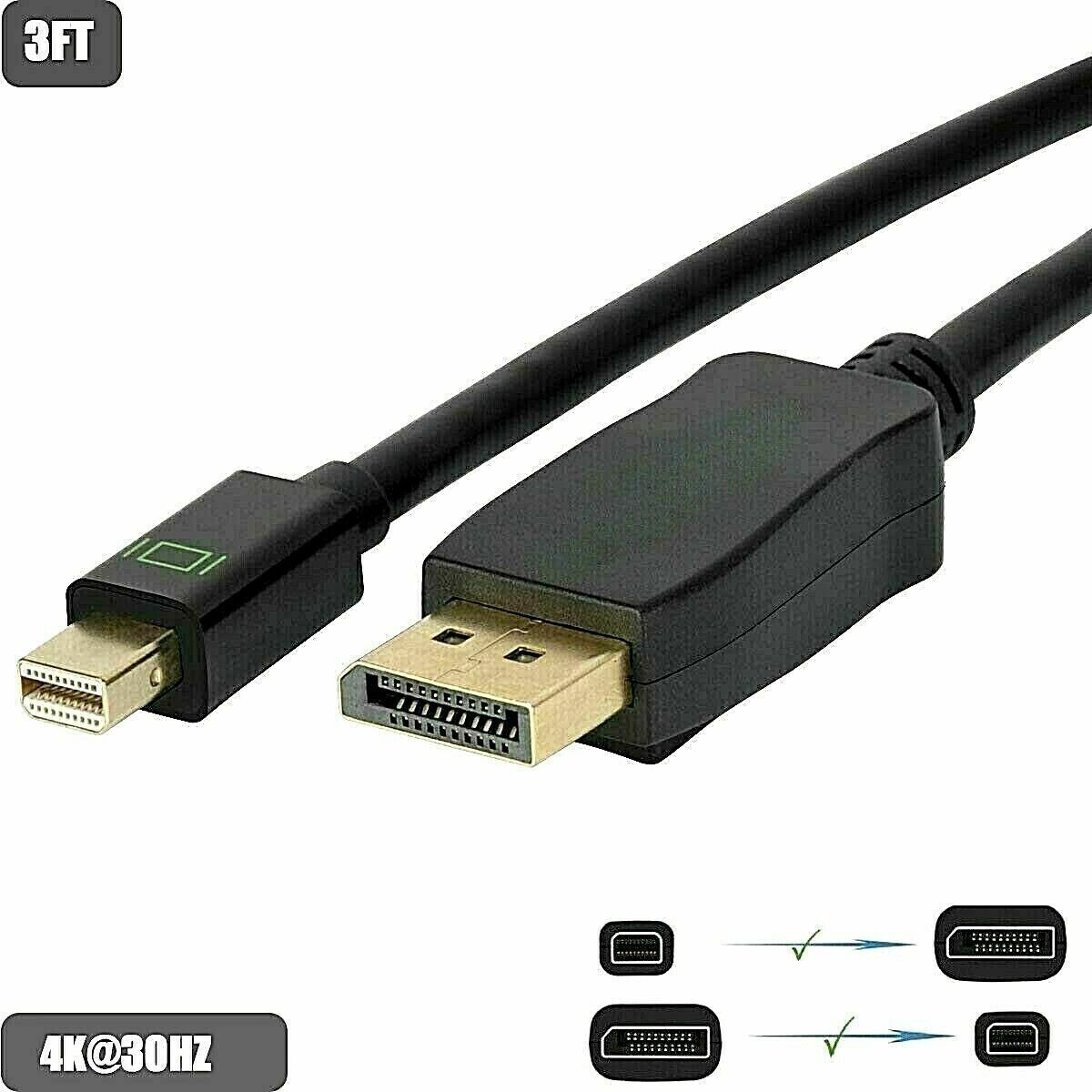 Mini DisplayPort to DisplayPort Cable Mini DP to DP Adapter HD Video 4K 60Hz 6FT