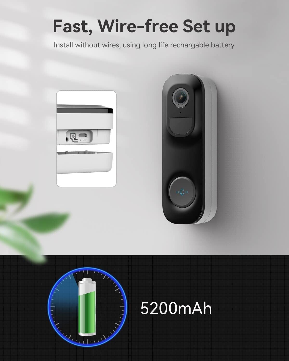 Doorbell Camera Wireless 2K Battery, Wire Video PIR Motion Detection 2-Way Talk