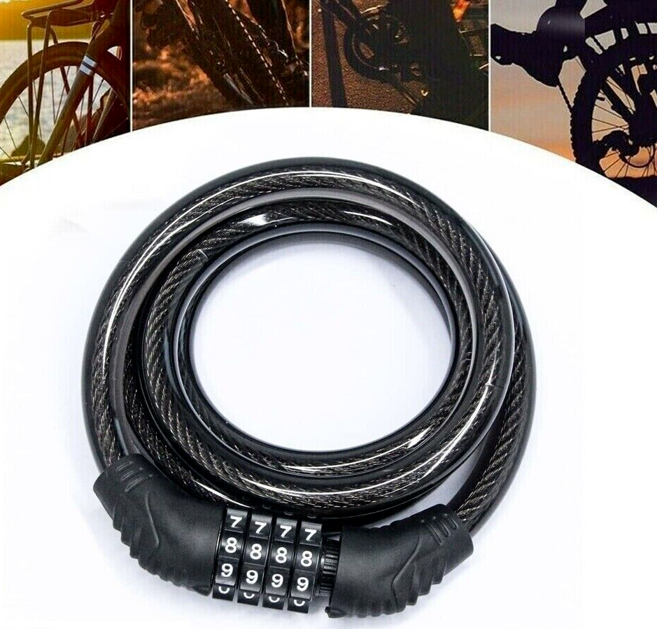 Portable 4-Digit Combination Lock Bicycle Scooter Cable Lock Anti-theft Security