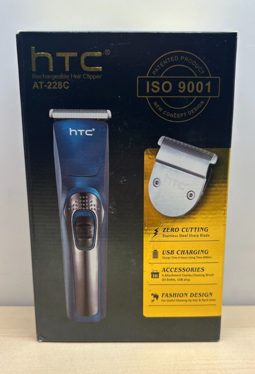HTC AT-228C Rechargeable Hair Trimmer 60 min Runtime 4 Length Settings (Blue)