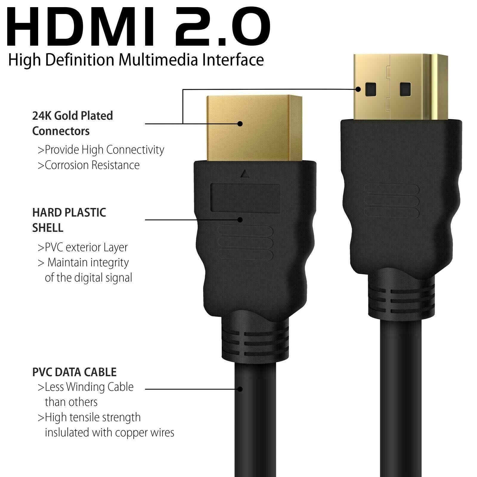 Premium HDMI Cable v2.0 Ultra HD 4K 2160p 1080p 3D High Speed Fast Shipping