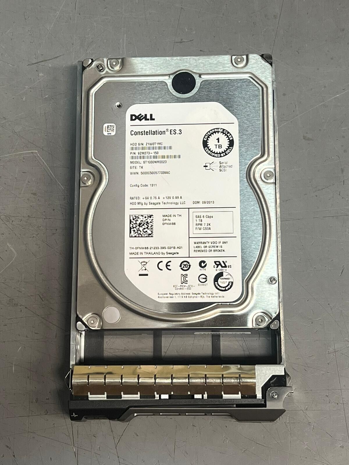 FNW88 Dell 1TB 7.2K 3.5" SAS 6Gb/s HDD with Poweredge Tray 0FNW88 ST1000NM0023