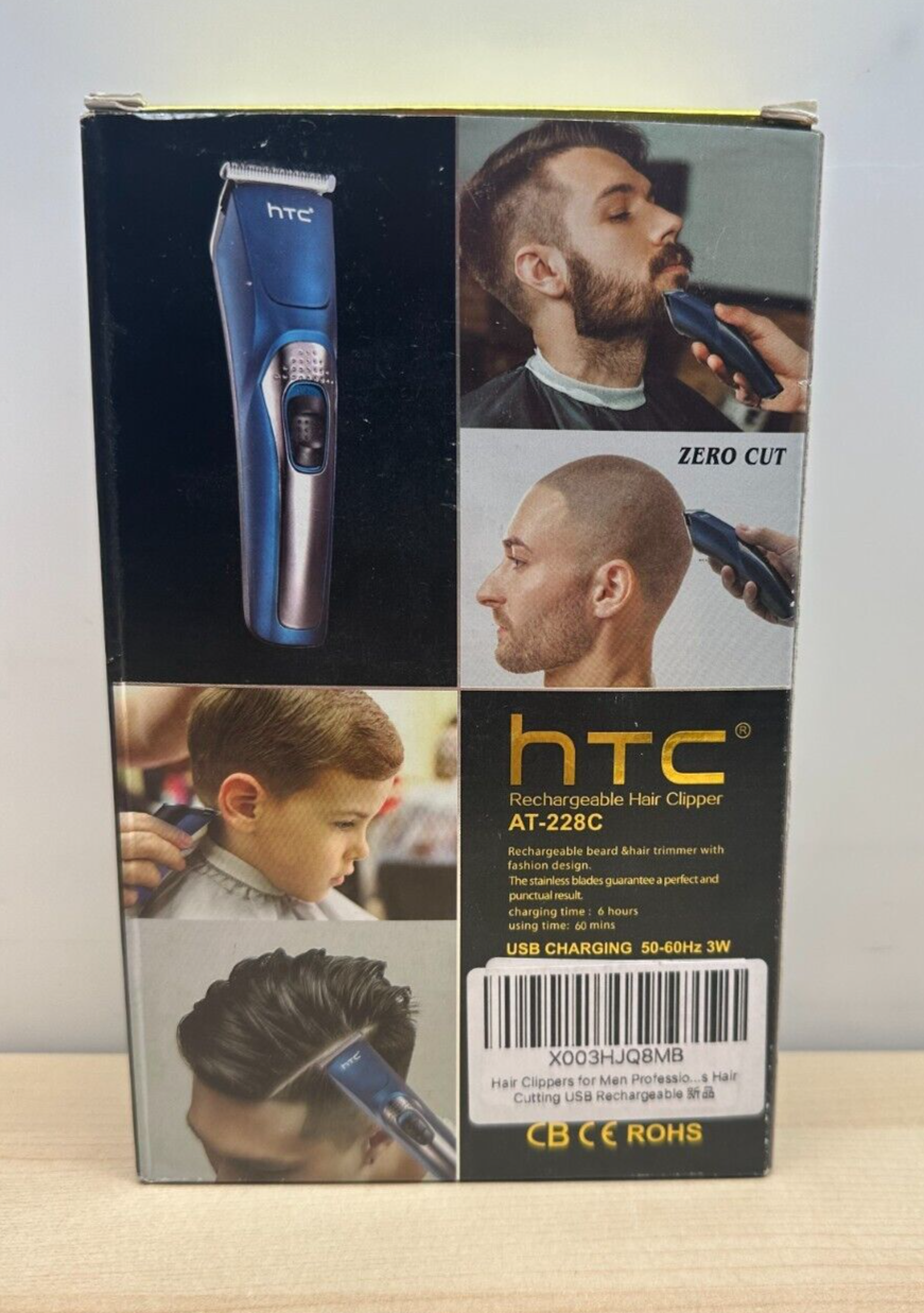 HTC AT-228C Rechargeable Hair Trimmer 60 min Runtime 4 Length Settings (Blue)