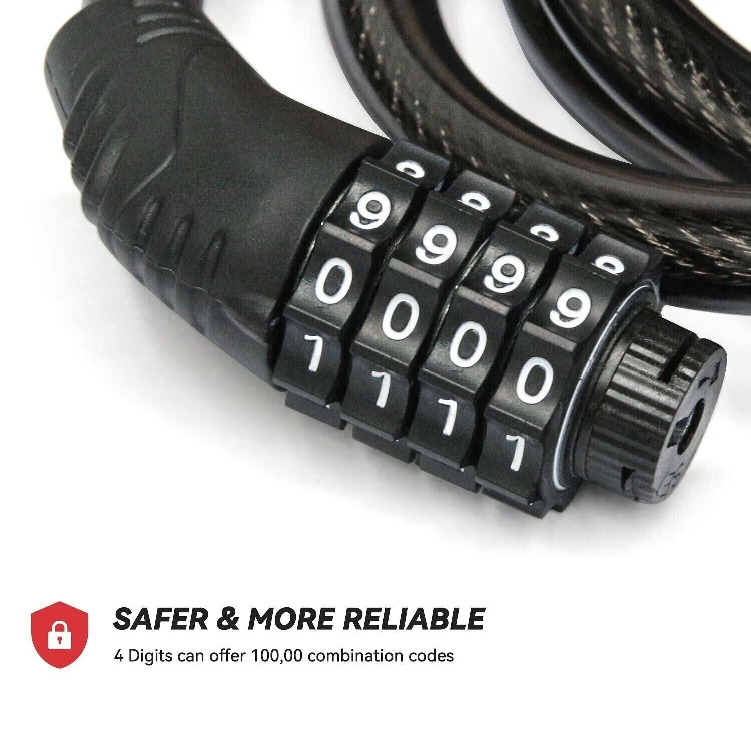 Portable 4-Digit Combination Lock Bicycle Scooter Cable Lock Anti-theft Security