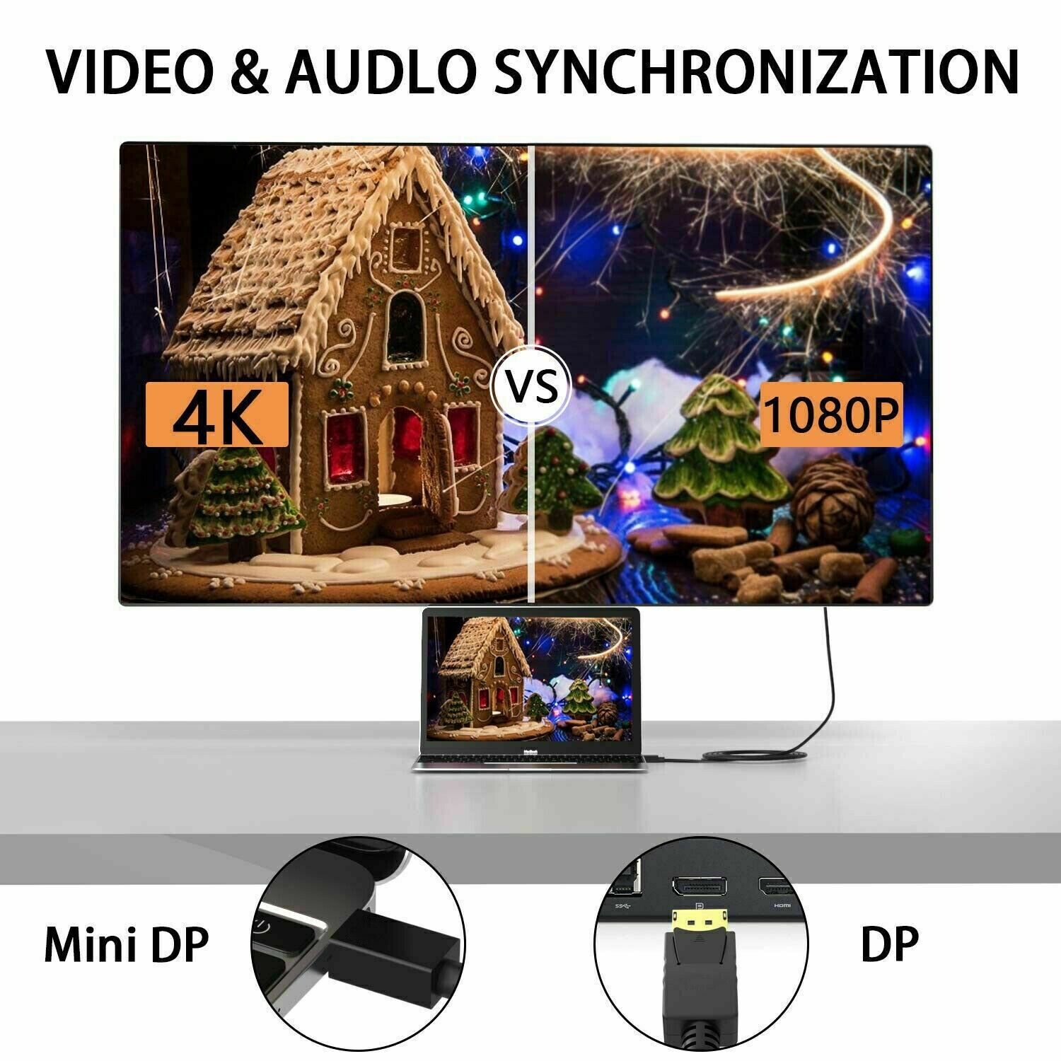 Mini DisplayPort to DisplayPort Cable Mini DP to DP Adapter HD Video 4K 60Hz 6FT