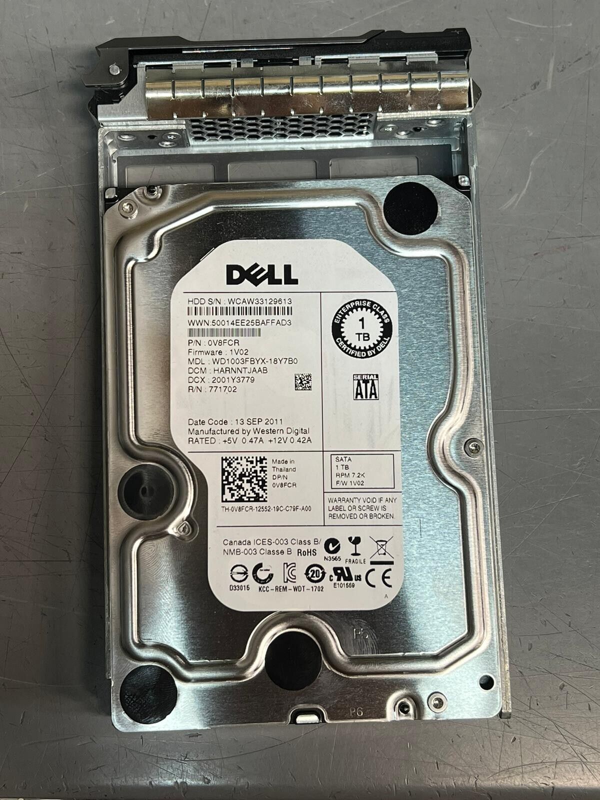 V8FCR 0V8FCR Dell 1TB 7.2K RPM 3Gb/s 3.5" SATA SERVER HDD Hard Drive