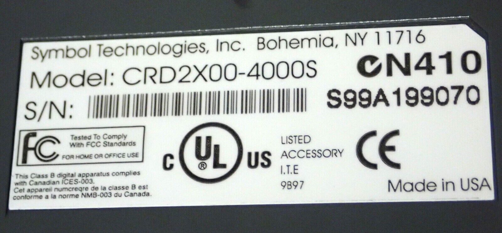 S.T.I. SYMBOL CRD2X00-4000S 4-SLOT Serial/Charging Cradle CRD2X004000S