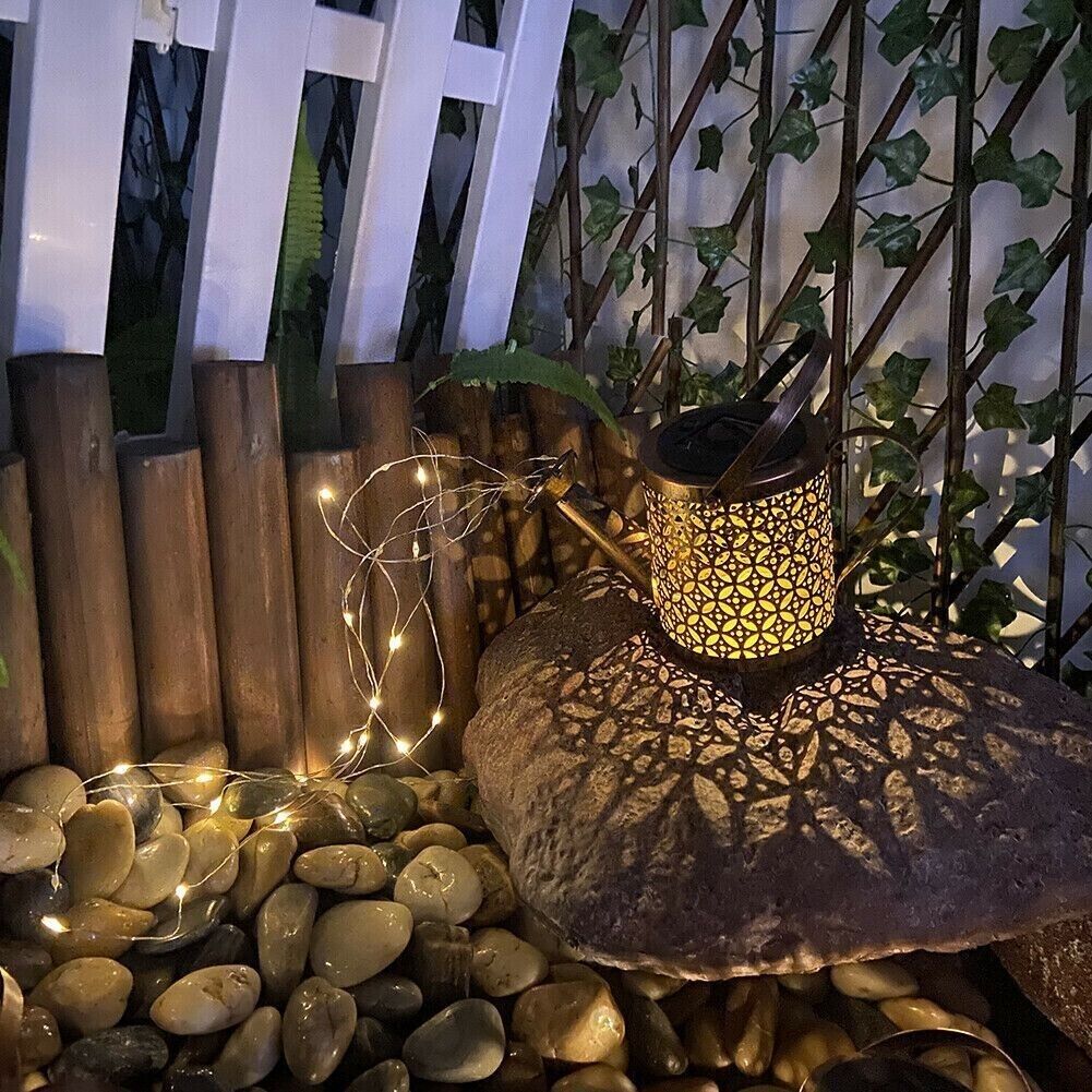 Solar LED Watering Can Fairy String Lights Outdoor Garden Yard Art Decor Lamps