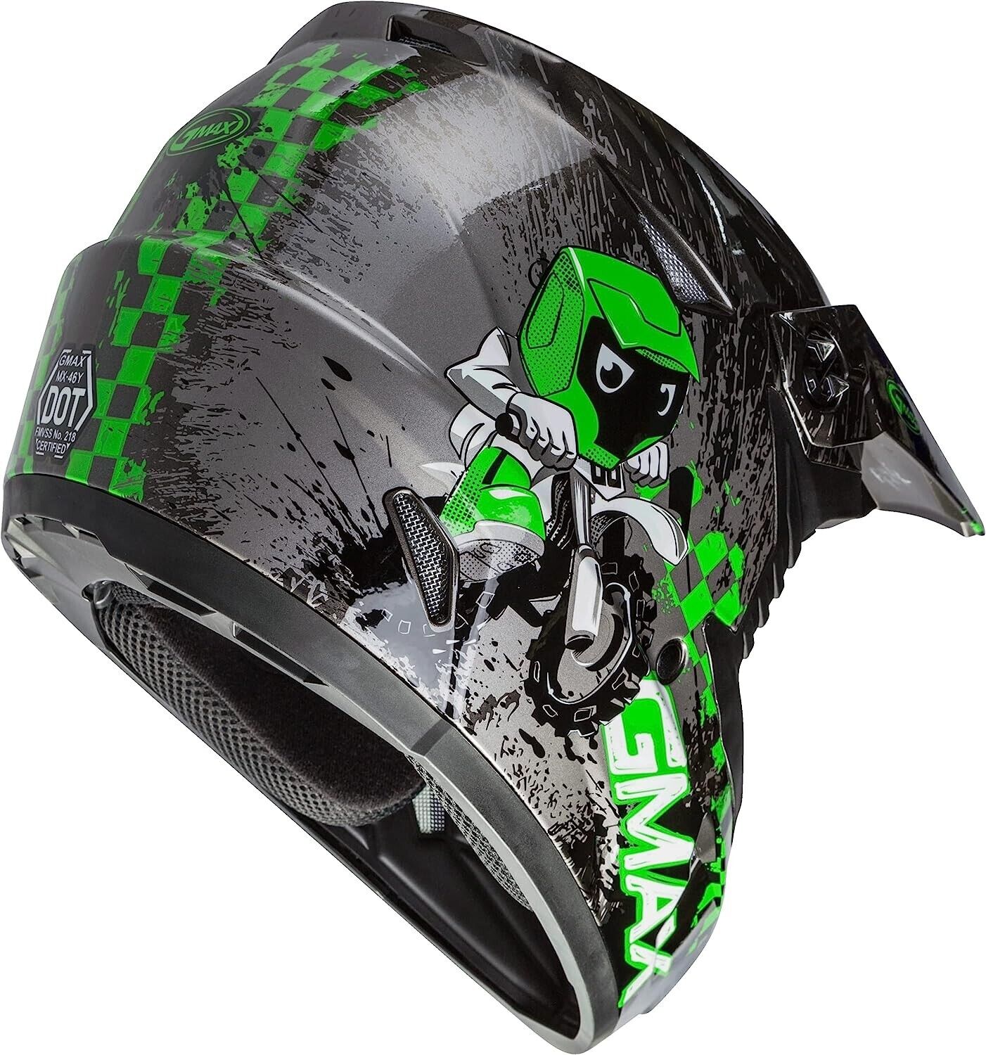 GMAX MX-46 Youth-Small Off-Road Motocross Helmet Dark Silver/Green DOT Certified