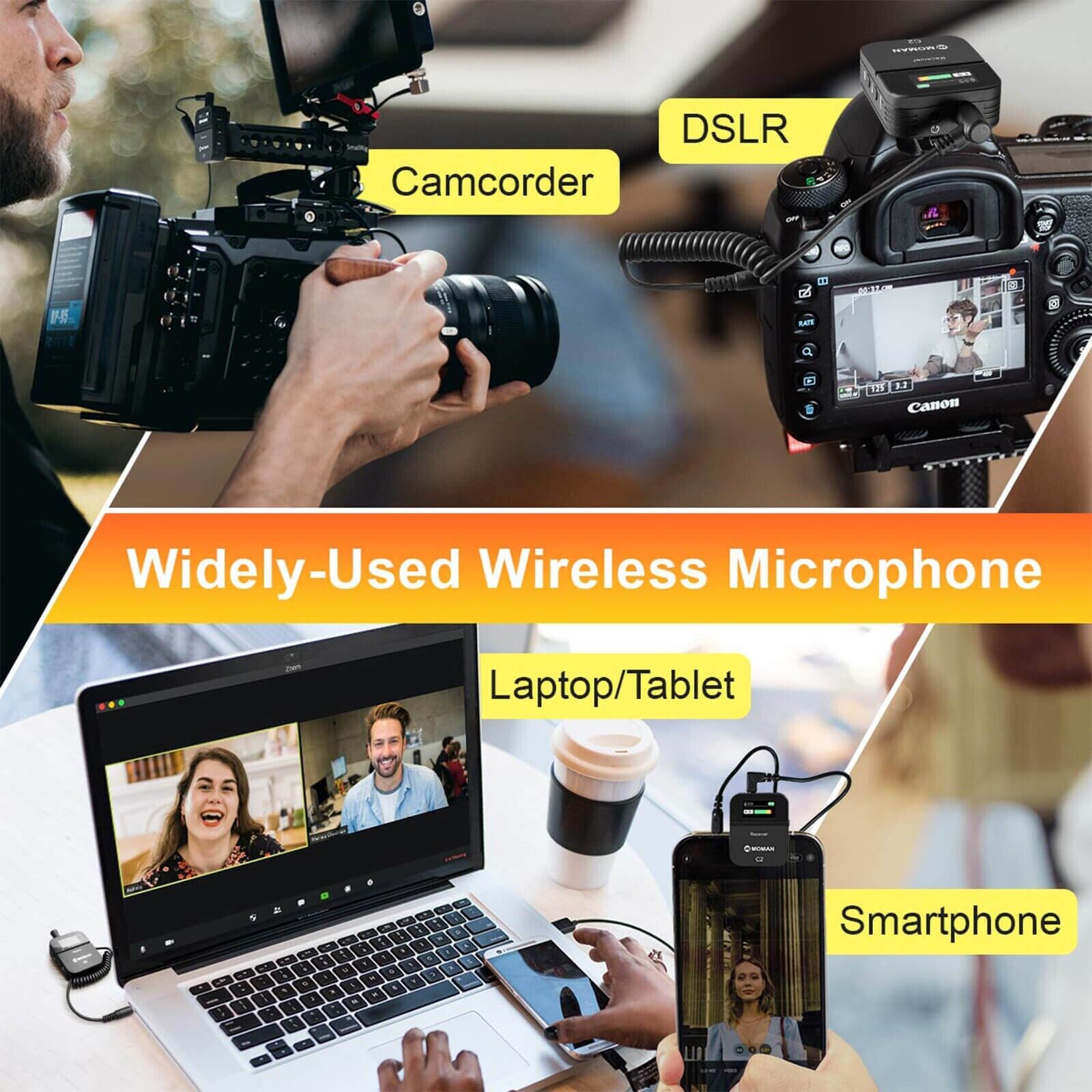 Wireless Lavalier Microphone Moman C2X 2.4GHz Mic for DSLR Camera Phone Laptop