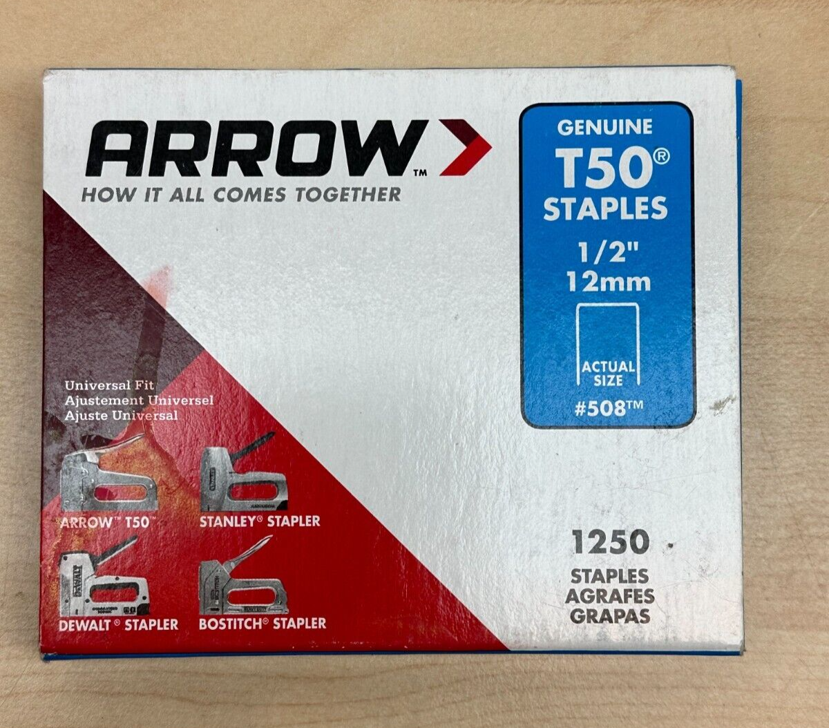 Arrow Fastener 1/2 inch T50 type staples box of 1250