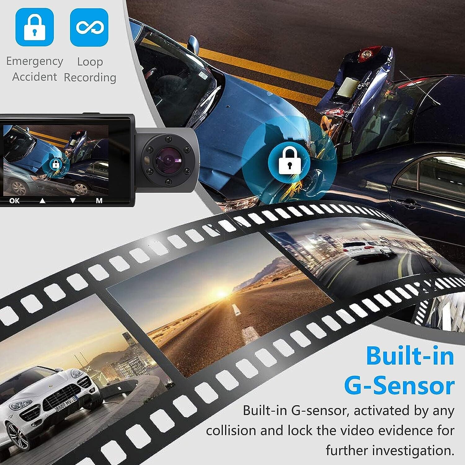 Aolbea 3 Channels Dash Cam with IR Night Vision FHD 1080P