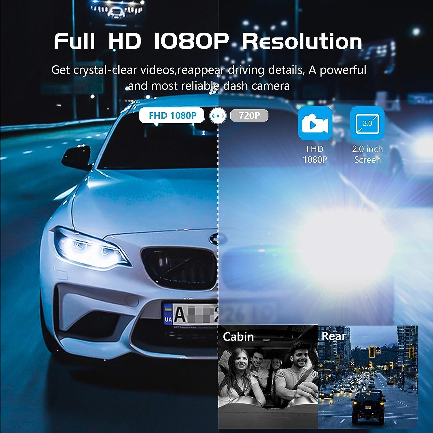 Aolbea 3 Channels Dash Cam with IR Night Vision FHD 1080P