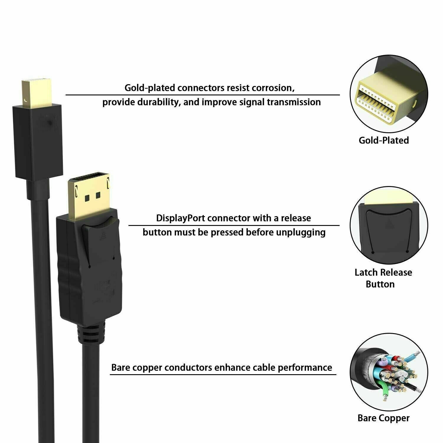 Mini DisplayPort to DisplayPort Cable Mini DP to DP Adapter HD Video 4K 60Hz 6FT