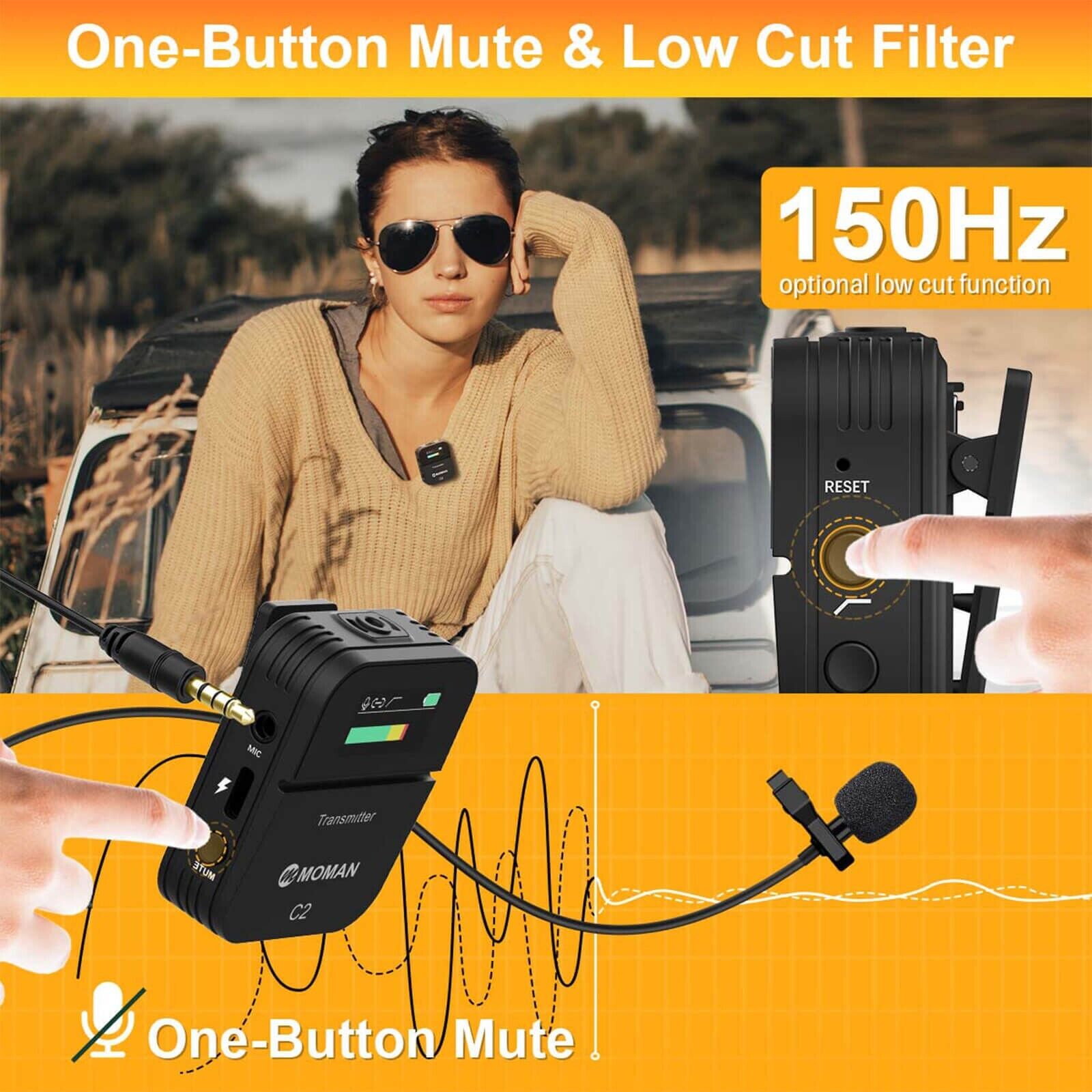 Wireless Lavalier Microphone Moman C2X 2.4GHz Mic for DSLR Camera Phone Laptop