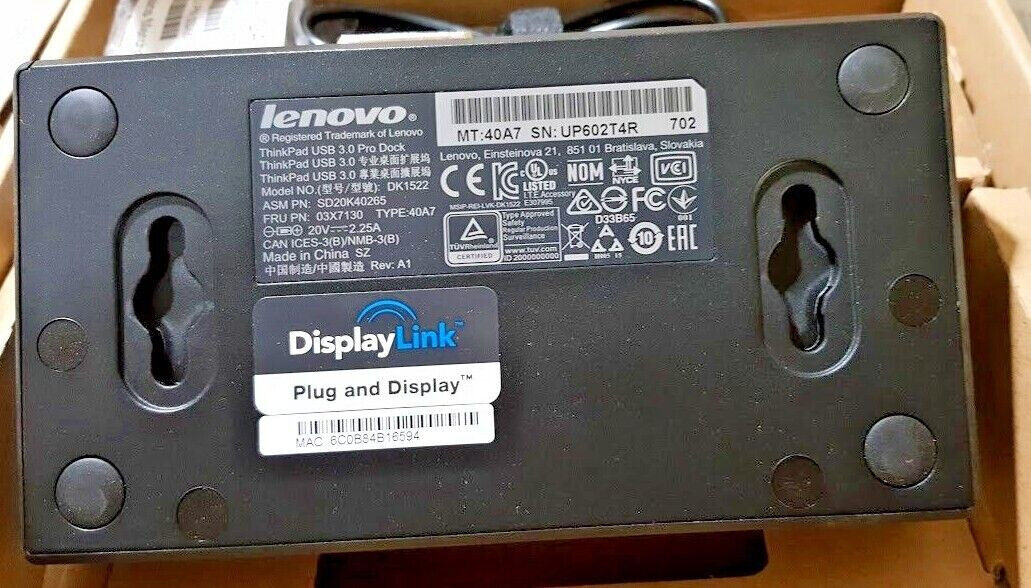 Lenovo ThinkPad USB 3.0 Pro Docking Station 40a7 40A70045US Yoga X1 dk1522