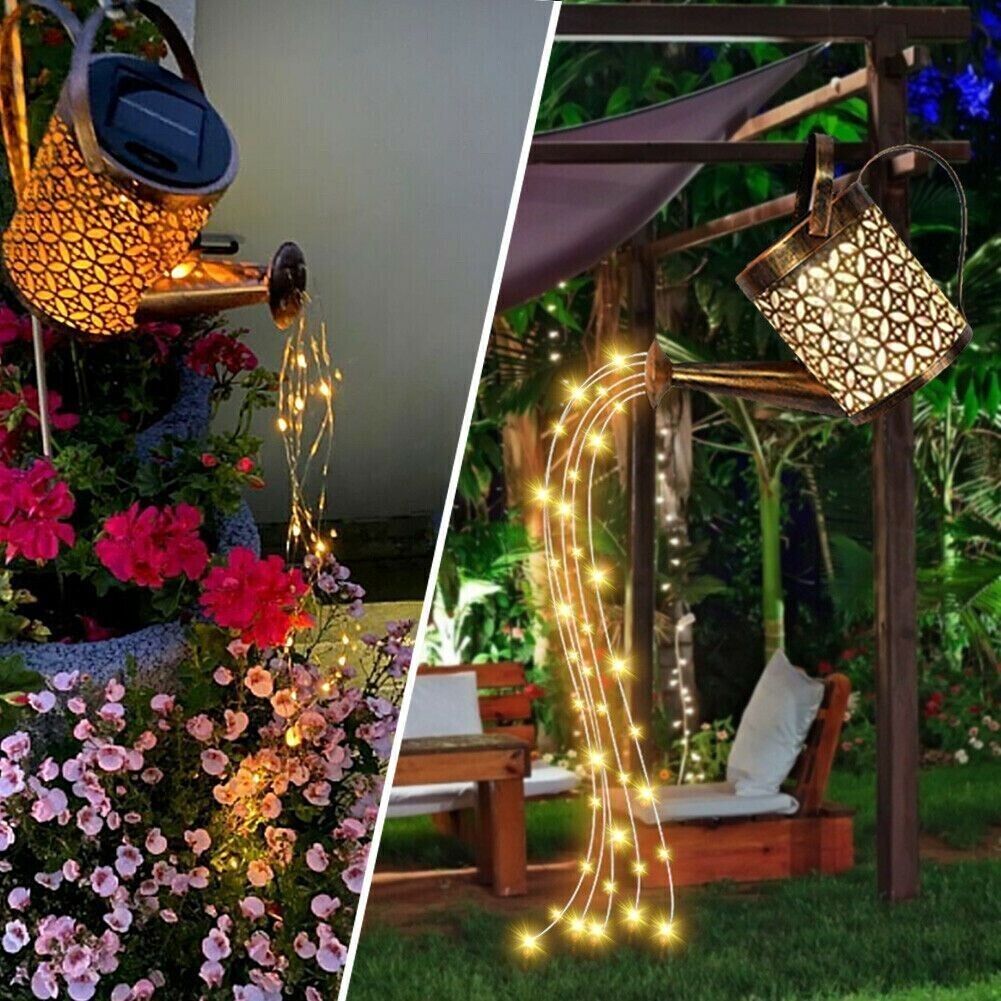 Solar LED Watering Can Fairy String Lights Outdoor Garden Yard Art Decor Lamps