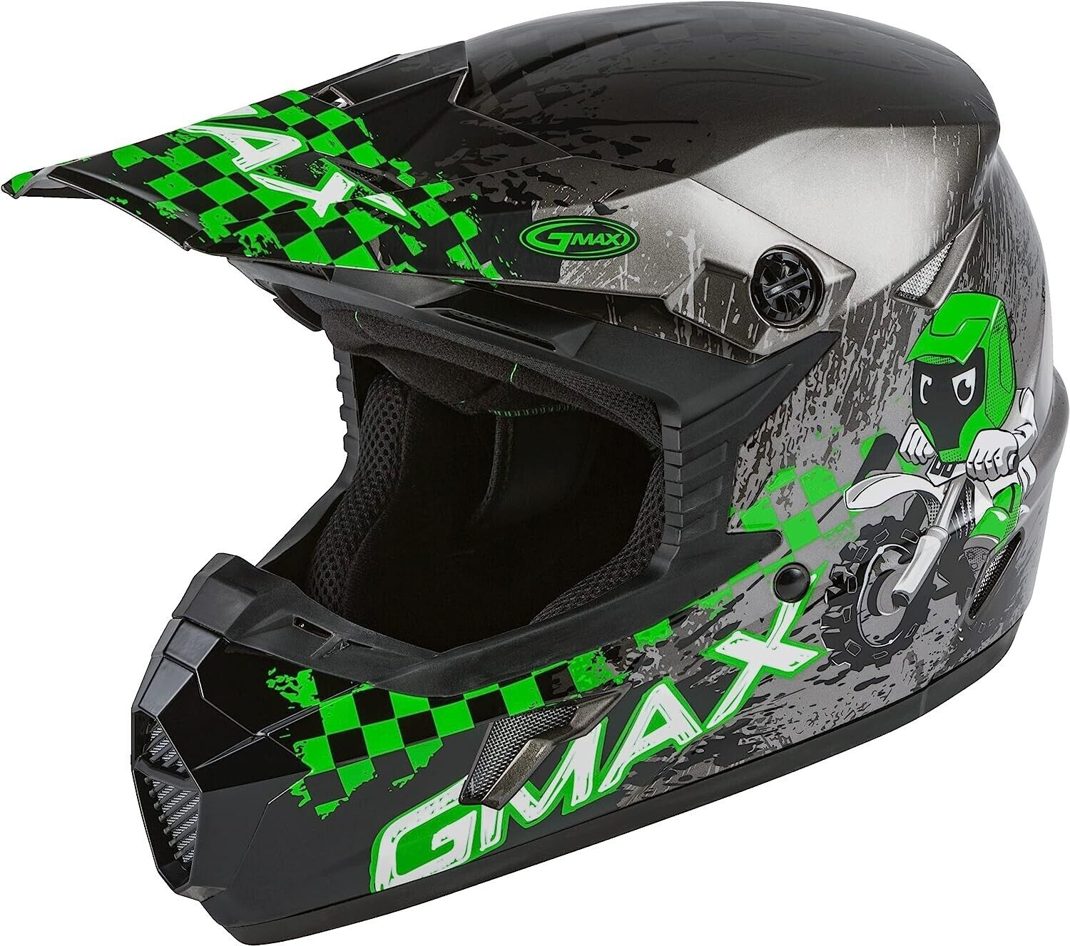 GMAX MX-46 Youth-Small Off-Road Motocross Helmet Dark Silver/Green DOT Certified