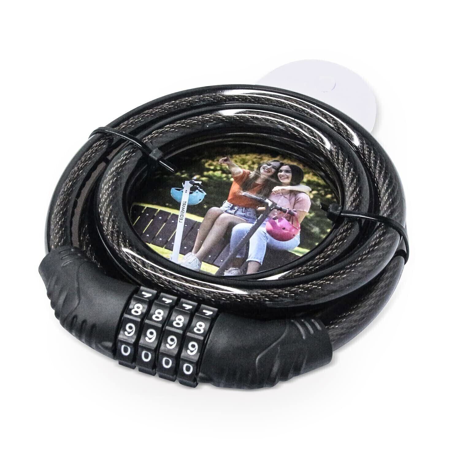 Portable 4-Digit Combination Lock Bicycle Scooter Cable Lock Anti-theft Security