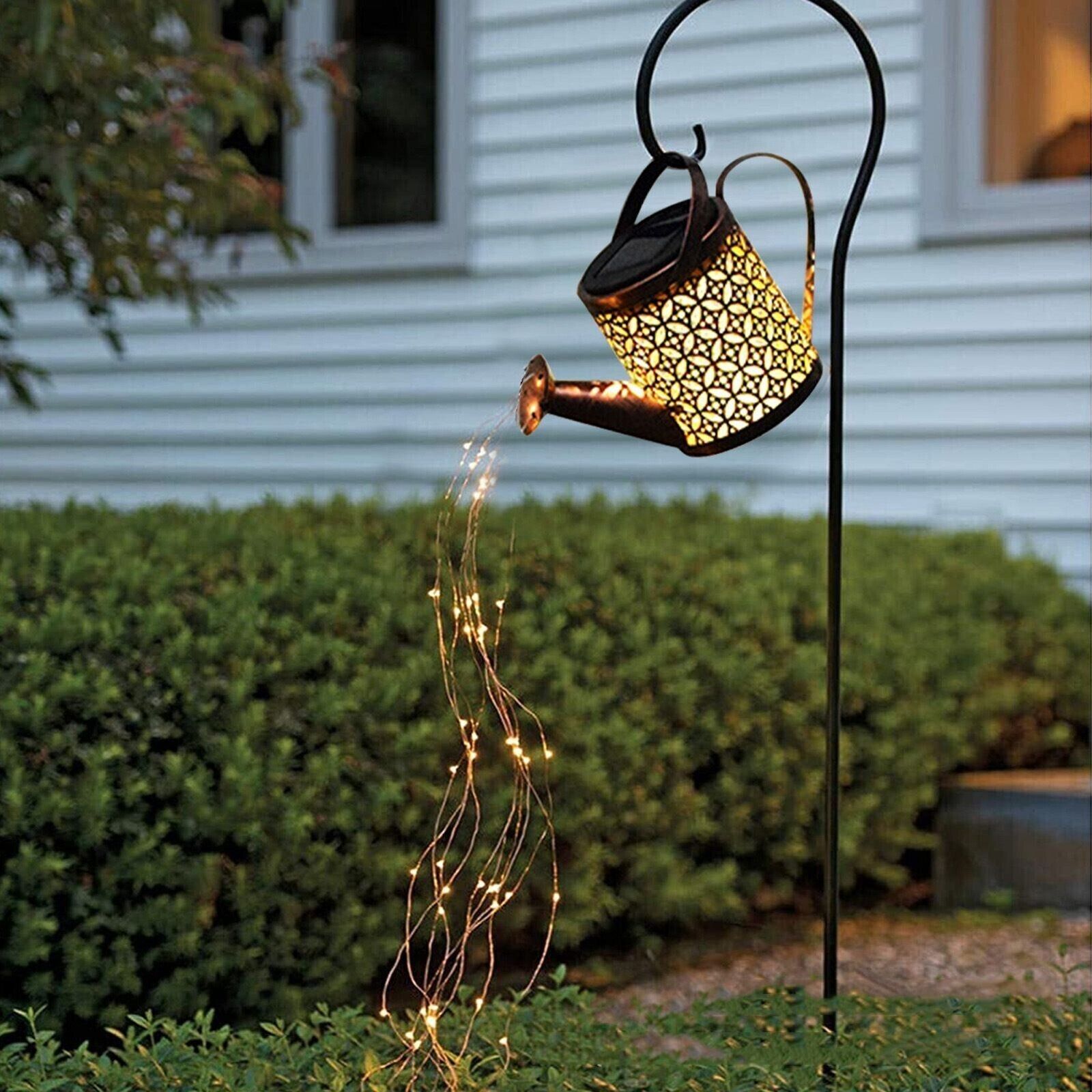 Solar LED Watering Can Fairy String Lights Outdoor Garden Yard Art Decor Lamps