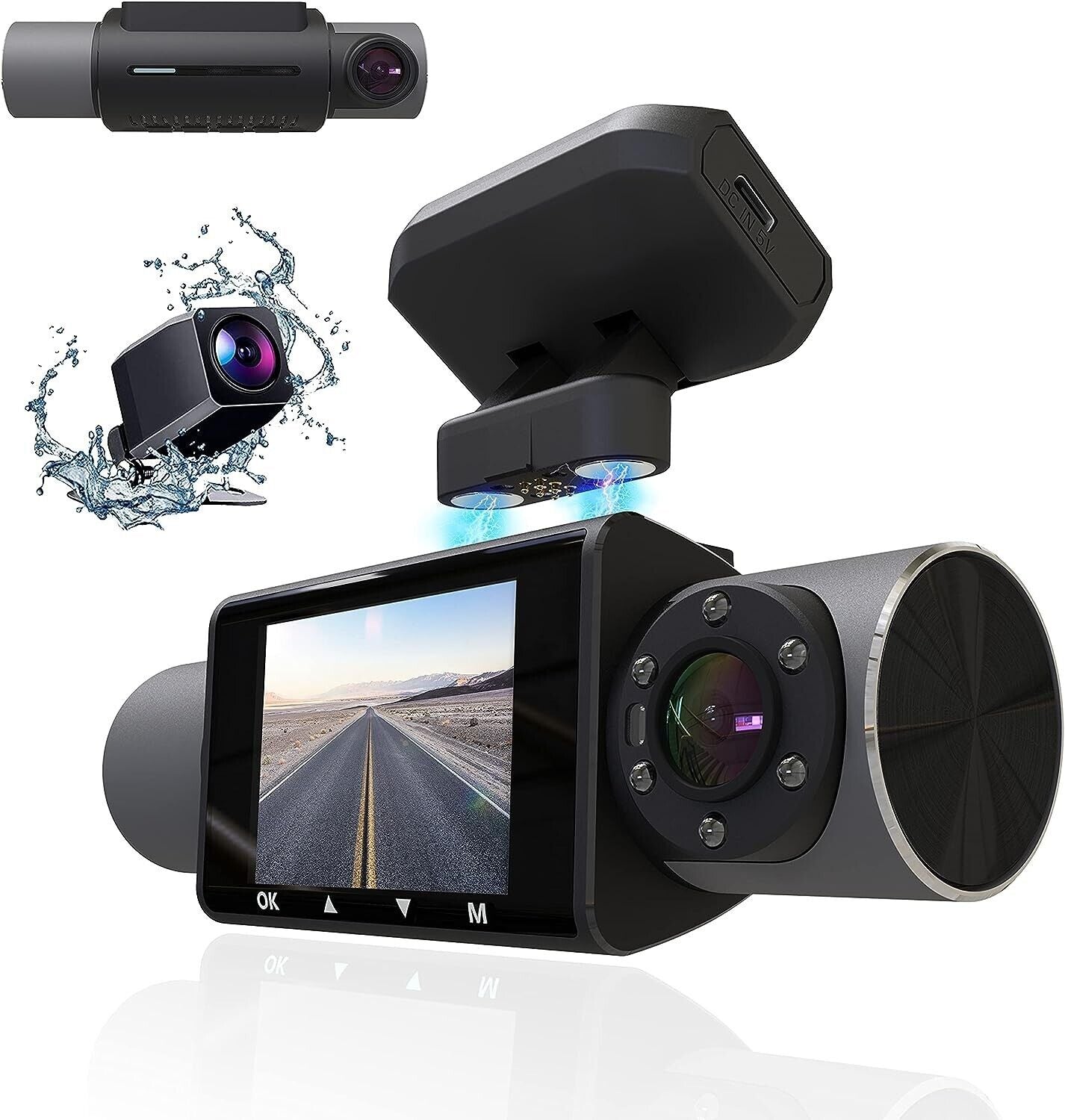 Aolbea 3 Channels Dash Cam with IR Night Vision FHD 1080P