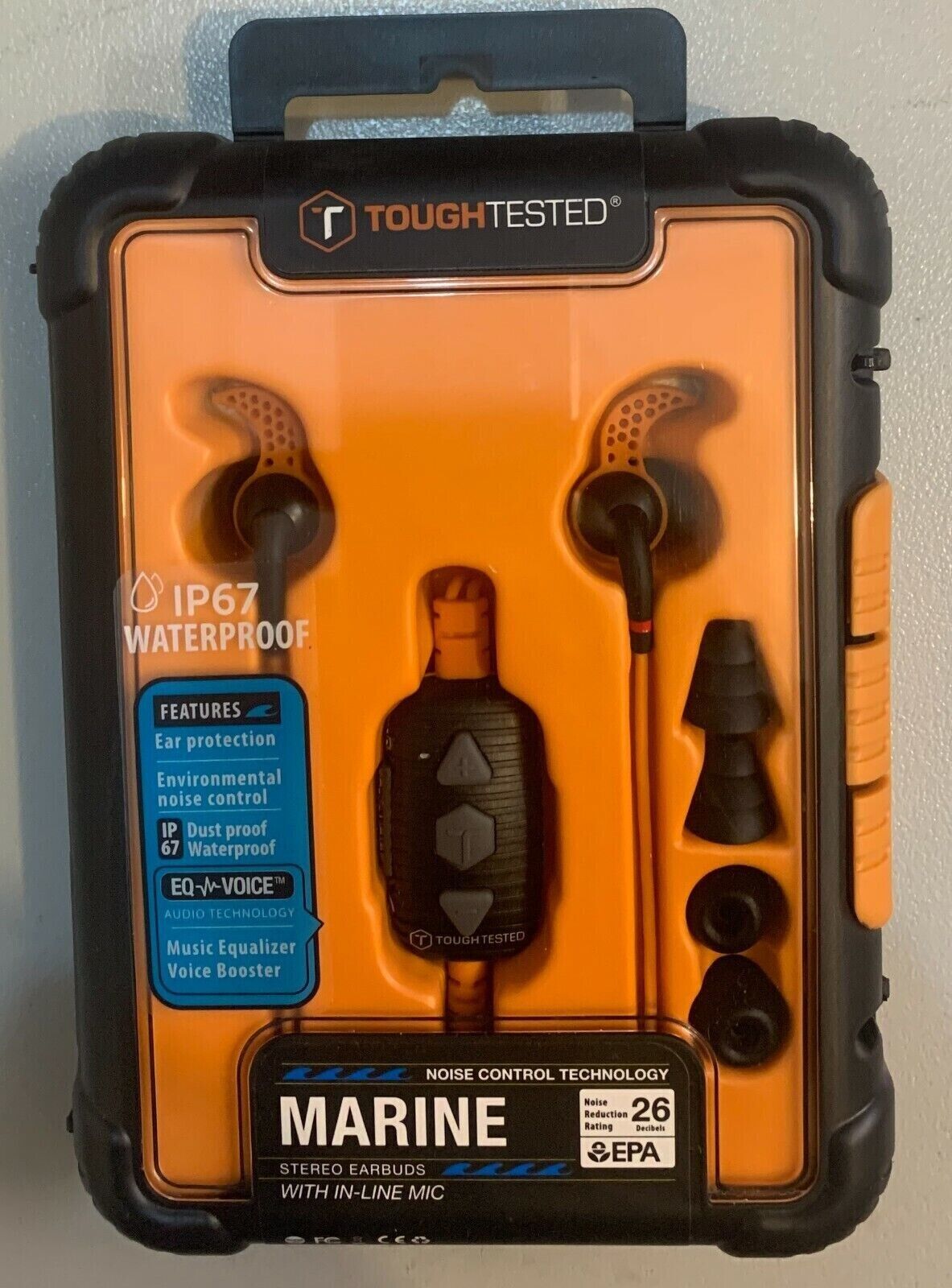 Tough Tested Stereo Earbuds. Marine IP67 Waterproof-Dustproof. With In-Line Mic.