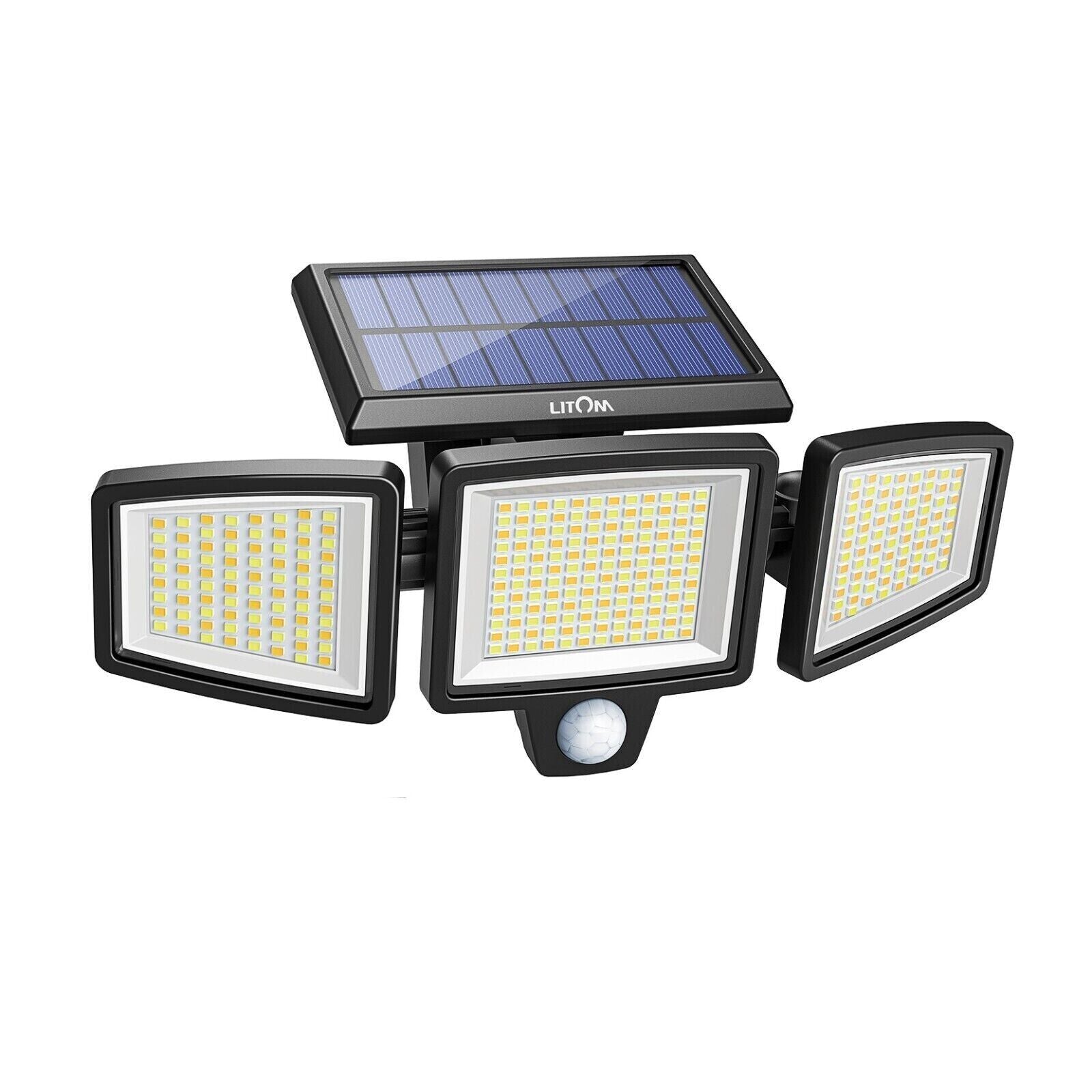 LITOM Solar Powered Motion Sensor Wall Light 304 LED Garden Security 2500LM IP67