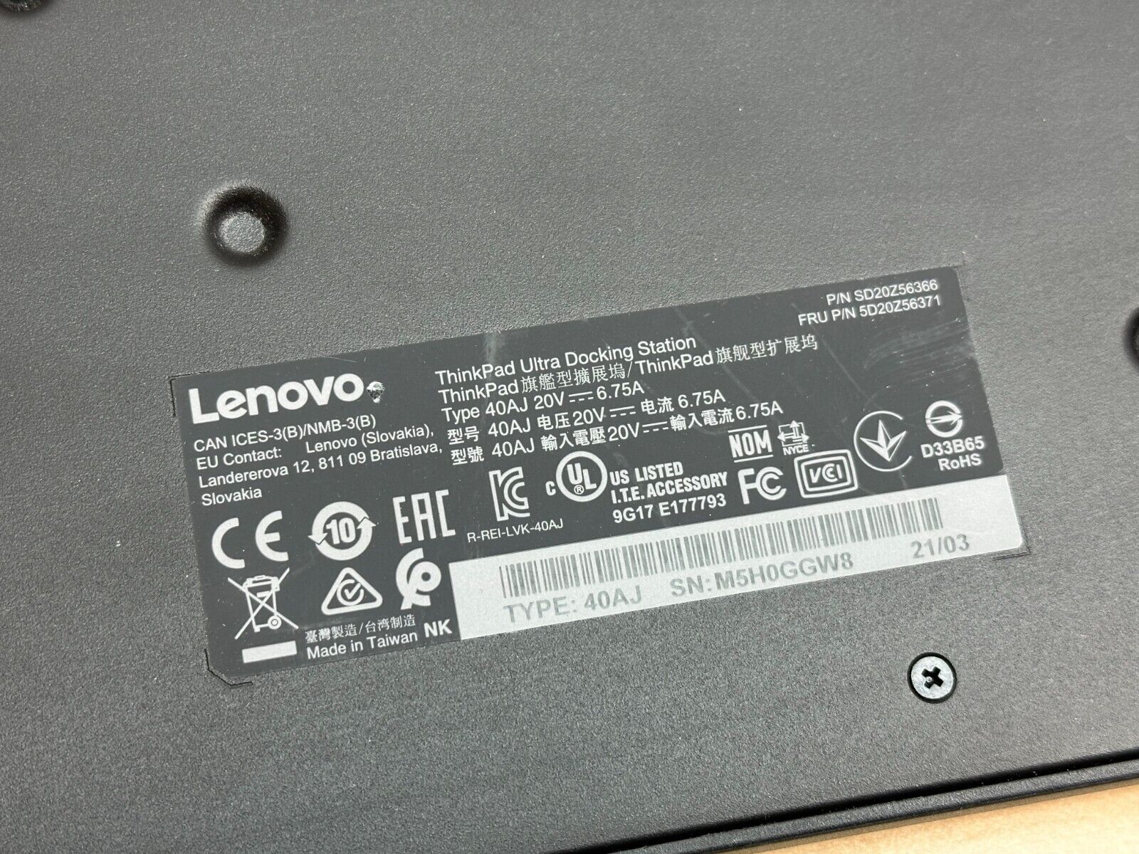 Lenovo 40AJ Docking Station T580 T480 T480s T490s w/ Genuine 170w AC Adapter