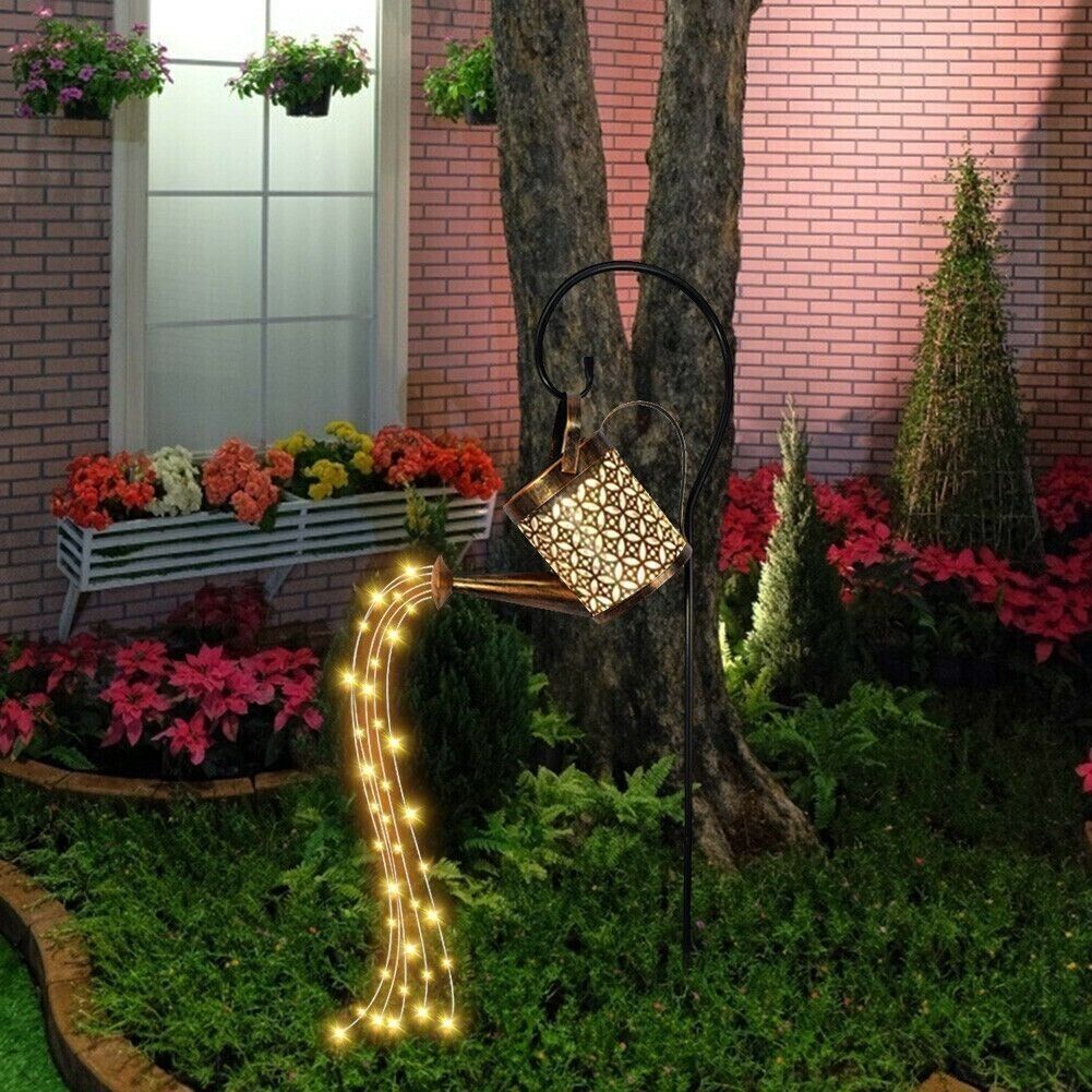 Solar LED Watering Can Fairy String Lights Outdoor Garden Yard Art Decor Lamps