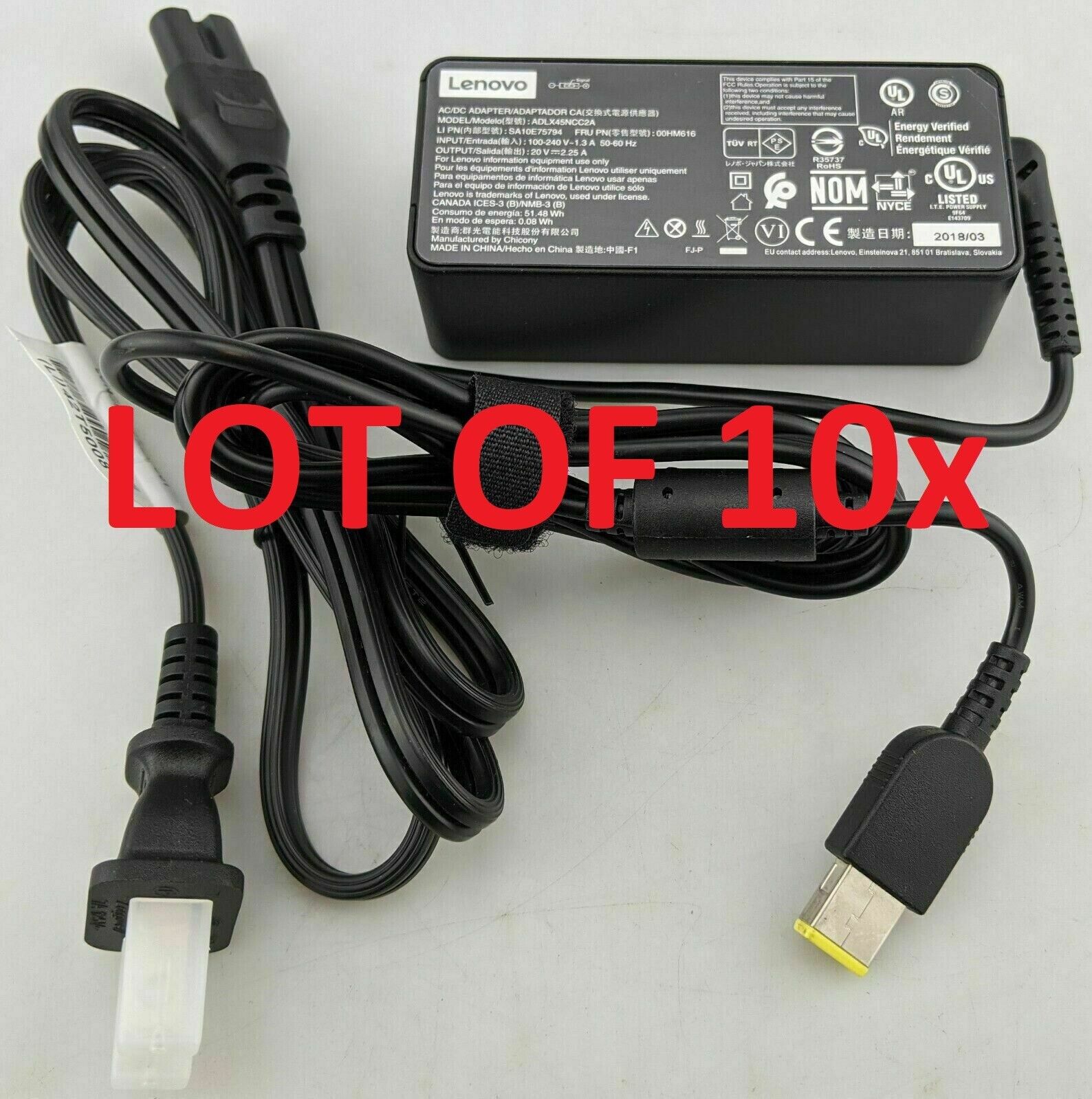 LOT OF 10x Lenovo ThinkPad Helix 3700 3701 3702 45W AC Power Adapter Charger
