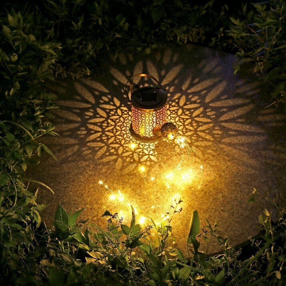 Solar LED Watering Can Fairy String Lights Outdoor Garden Yard Art Decor Lamps