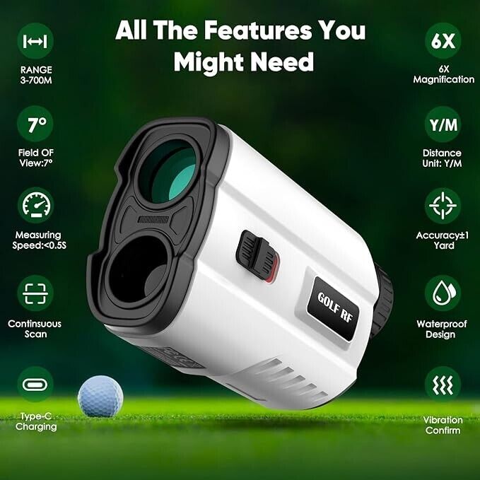 Golf Range Finder 700 Yards Laser USB Rechargeable Slope 6X Tournament Legal