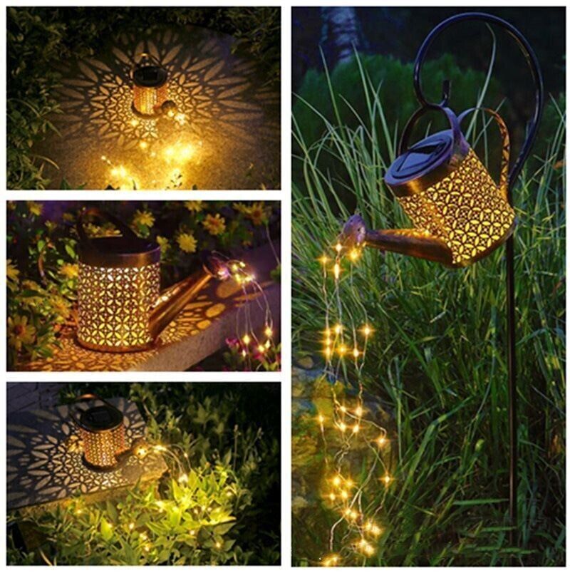 Solar LED Watering Can Fairy String Lights Outdoor Garden Yard Art Decor Lamps