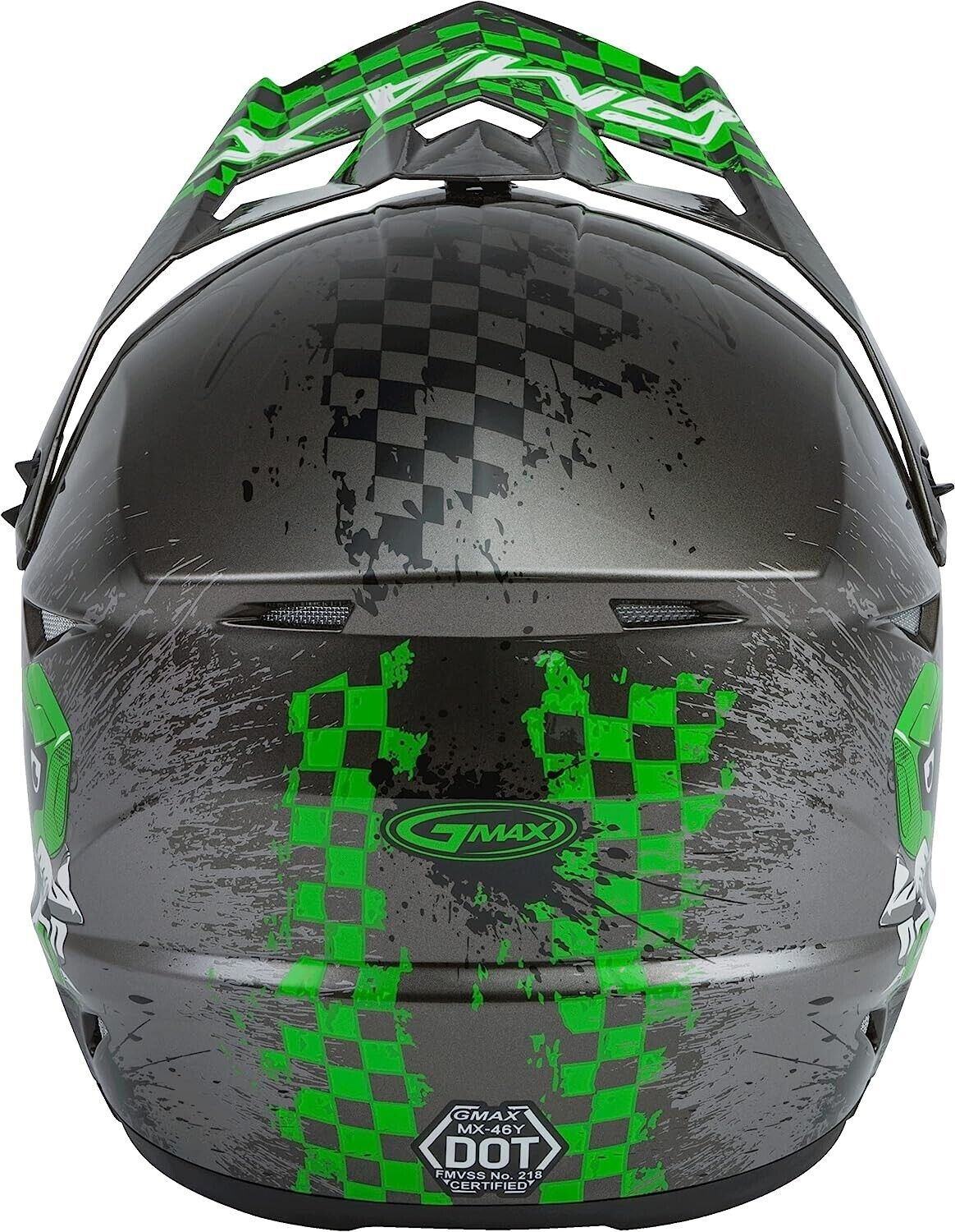 GMAX MX-46 Youth-Small Off-Road Motocross Helmet Dark Silver/Green DOT Certified