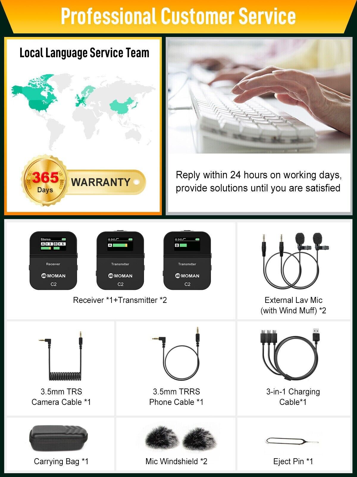 Wireless Lavalier Microphone Moman C2X 2.4GHz Mic for DSLR Camera Phone Laptop