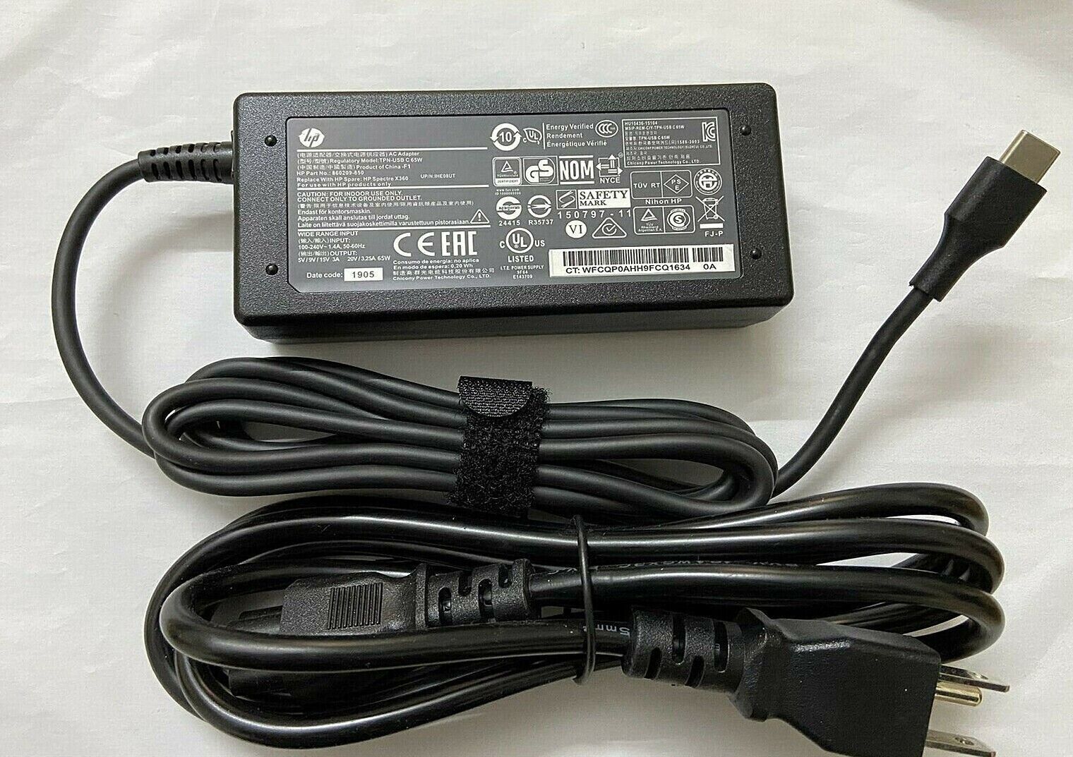 NEW Genuine 65W USB Type C Adapter Charger for H P Spectre x360 13 15 TPN-CA10