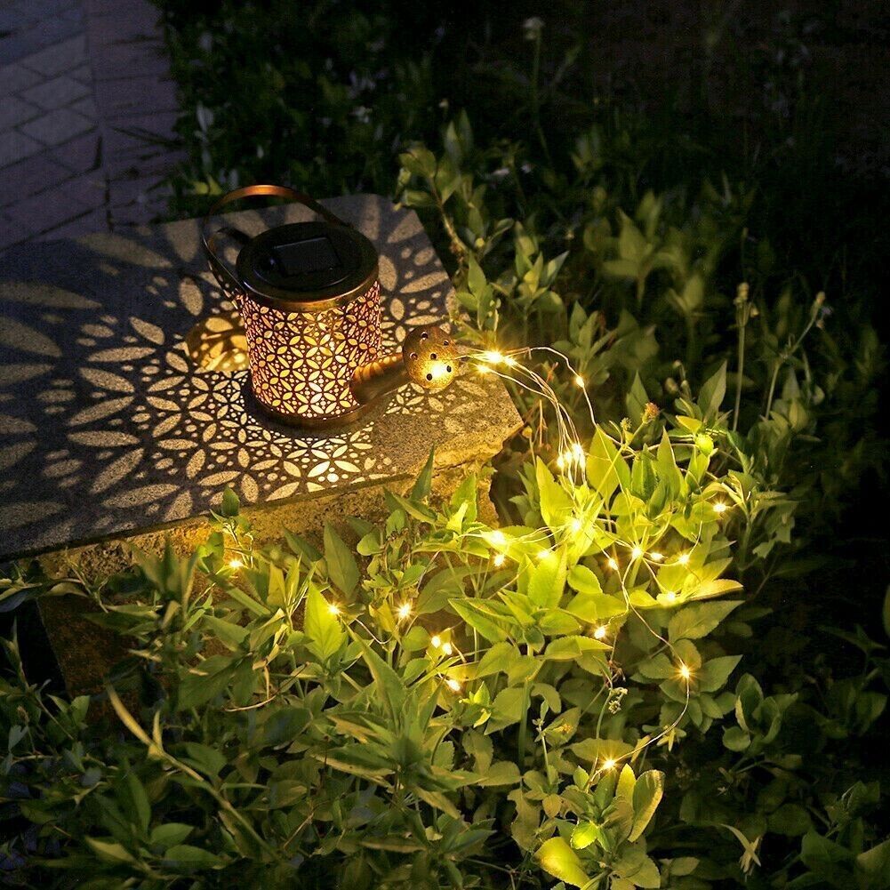 Solar LED Watering Can Fairy String Lights Outdoor Garden Yard Art Decor Lamps