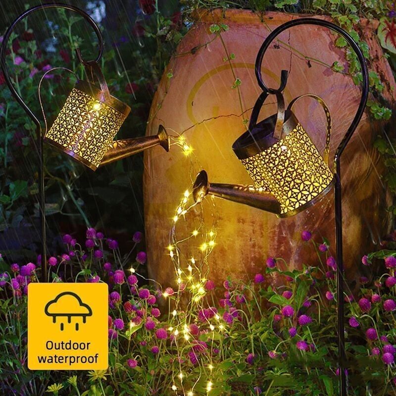 Solar LED Watering Can Fairy String Lights Outdoor Garden Yard Art Decor Lamps