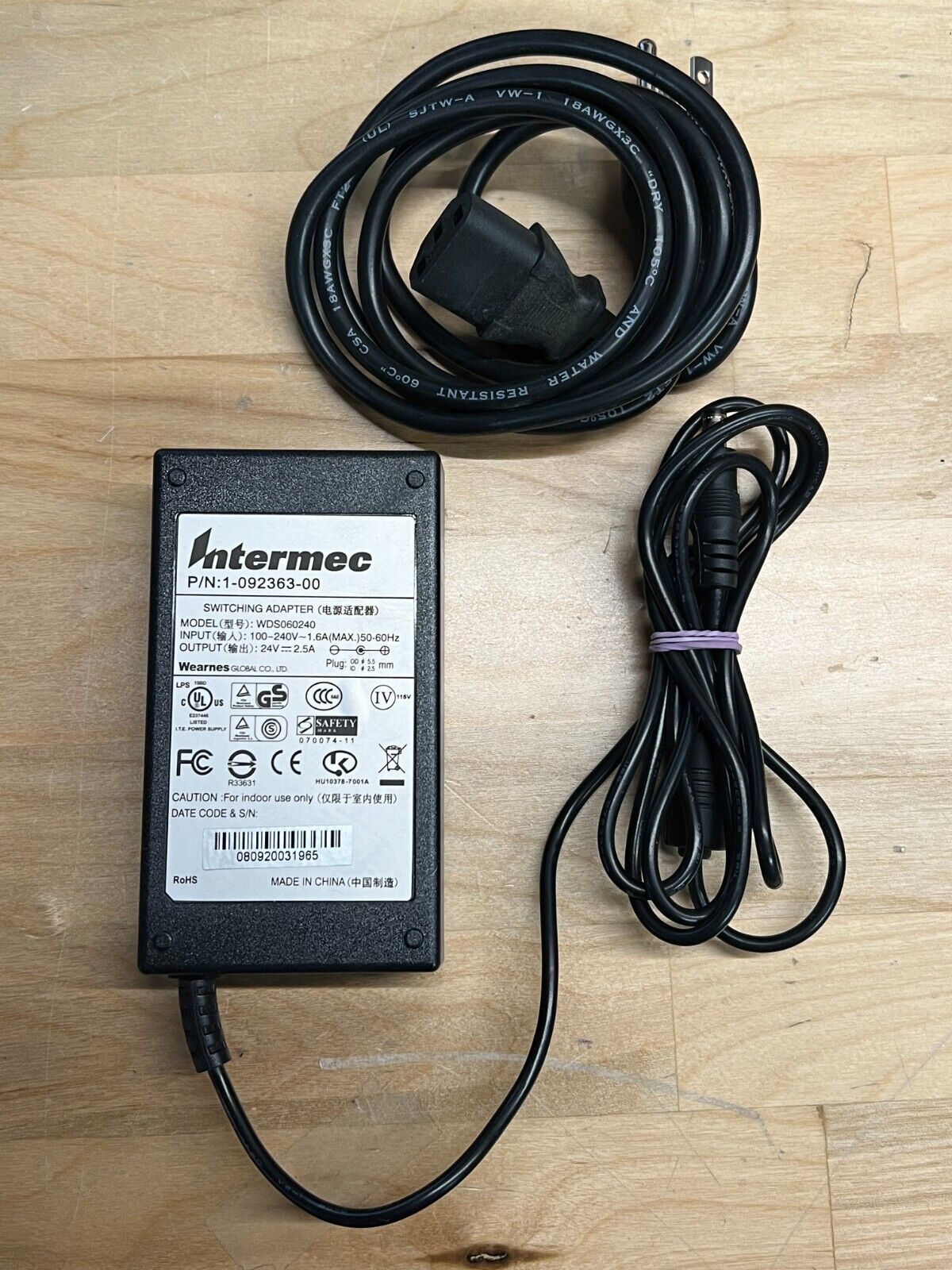 Wearnes Intermec WDS060240 Power Supply AC DC Adapter 24V 2.5A 60W w/Power Cord