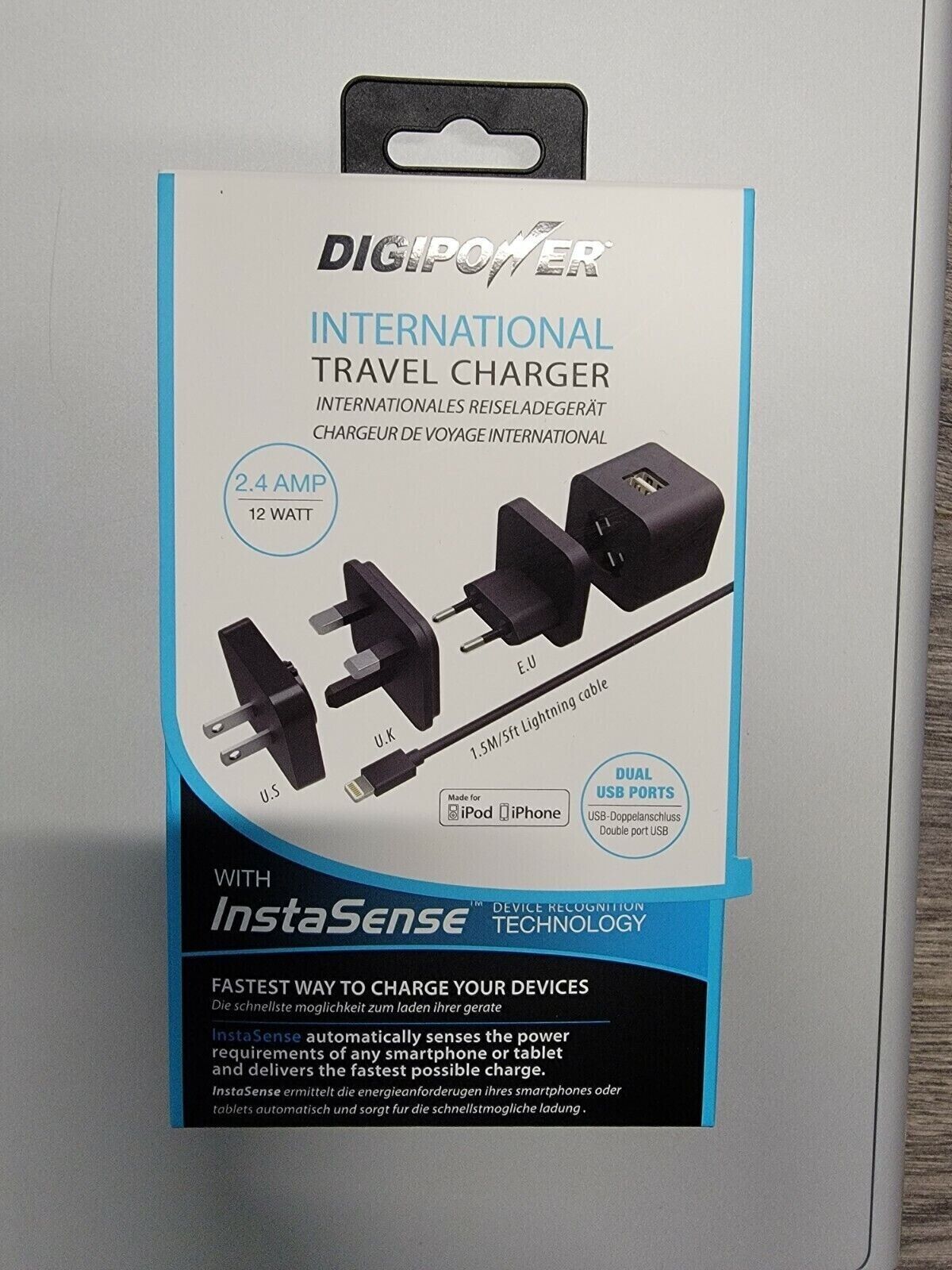 DIGIPOWER International Travel Charger US UK EU 5ft Micro USB Cable 2.4AMP 12W