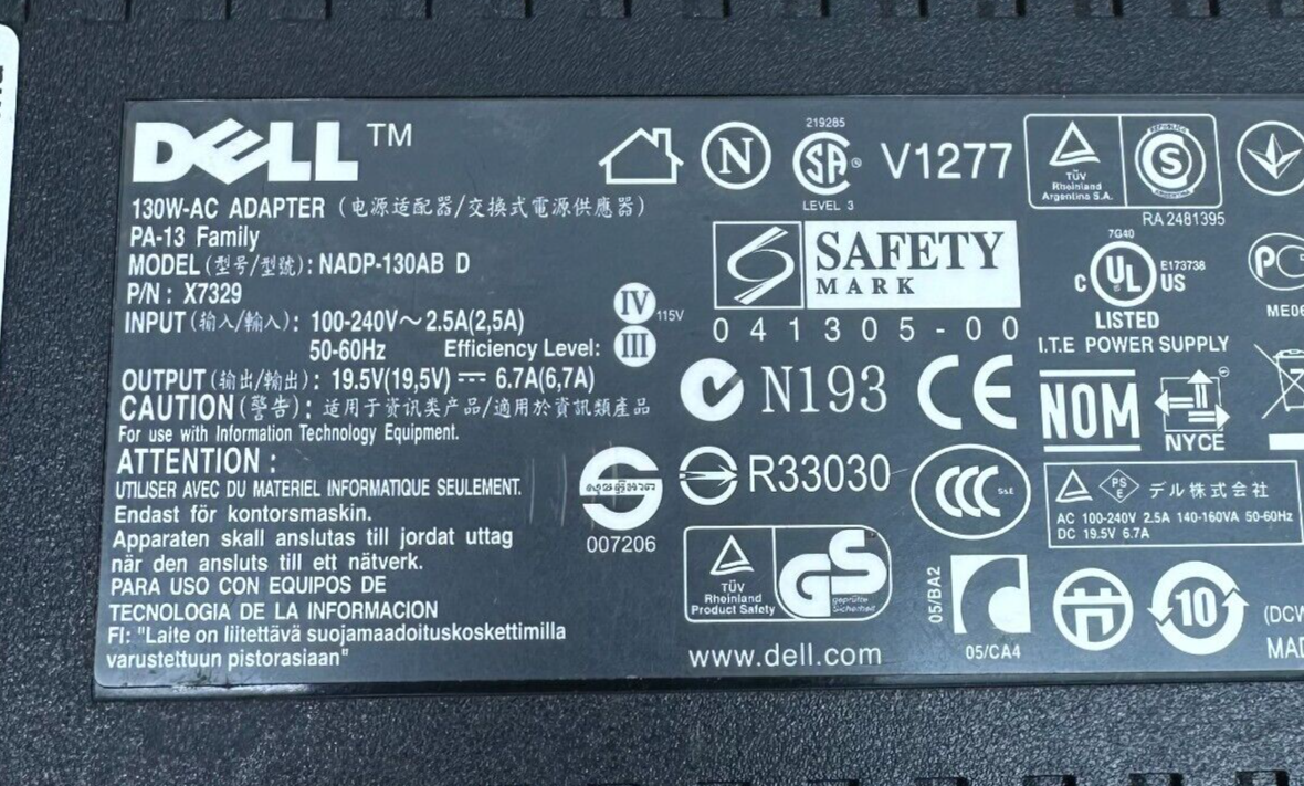 GENUINE DELL 130W 19.5V 6.7A AC ADAPTER CHARGER