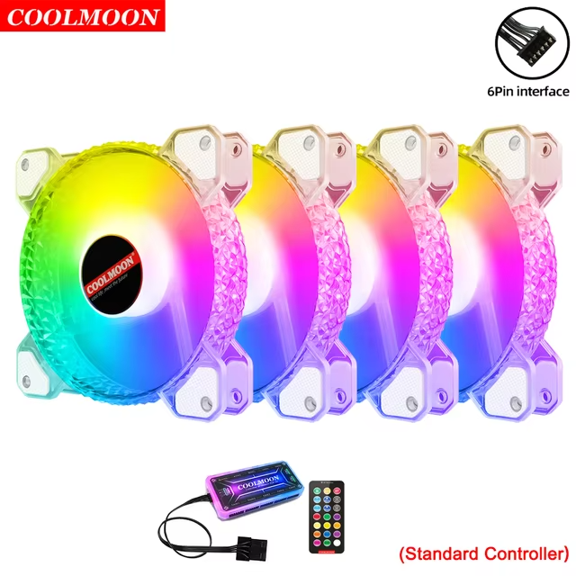 Coolmoon Diamond Style 120mm PC Case Fan – 6-Pin Silent RGB Cooler