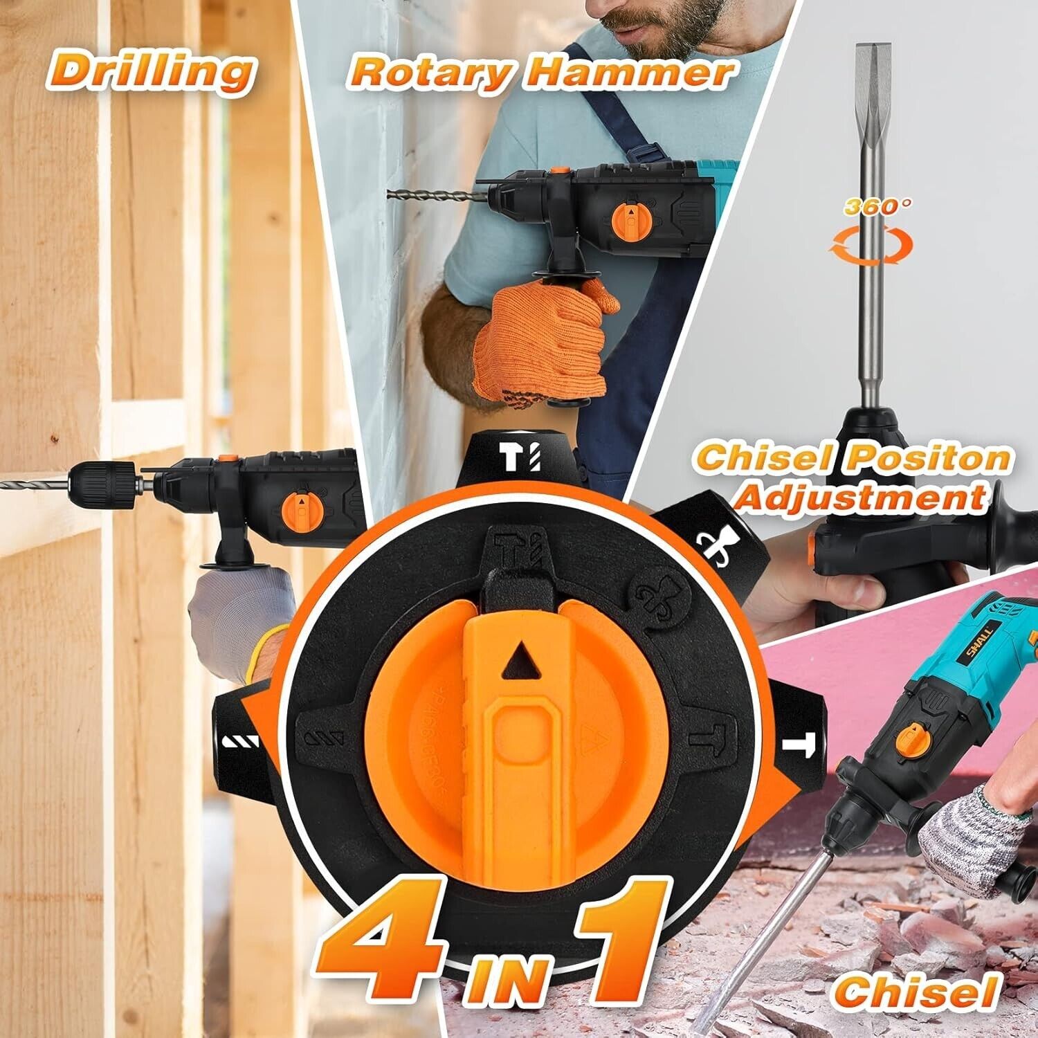 Shall 1-Inch SDS Plus Rotary Hammer Drill 900W Rotary 6 Variable Speed Chiseling