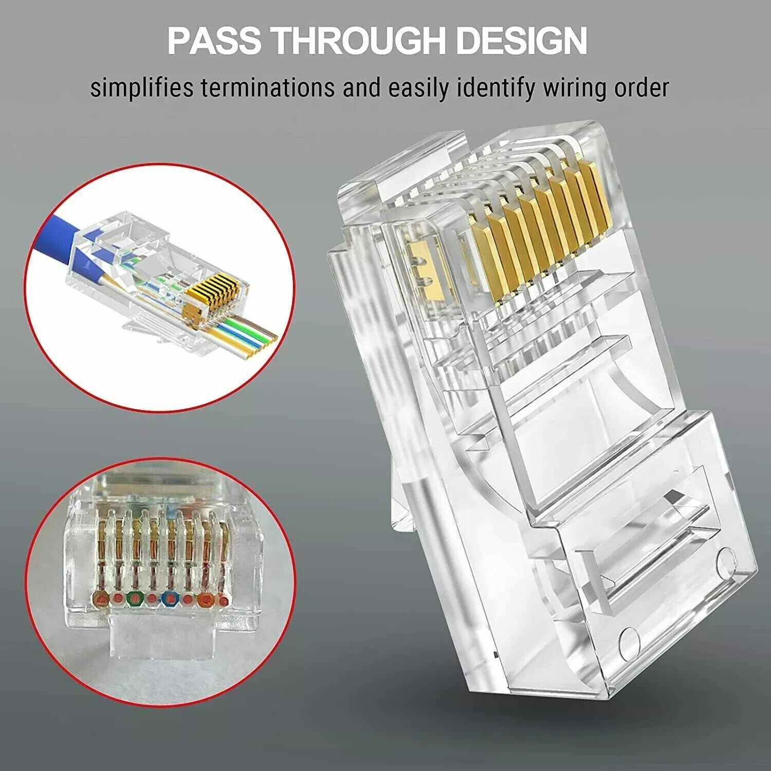 RJ45 Pass Through Modular Plug Network Cable Connector End 8P8C CAT6 CAT5 100x