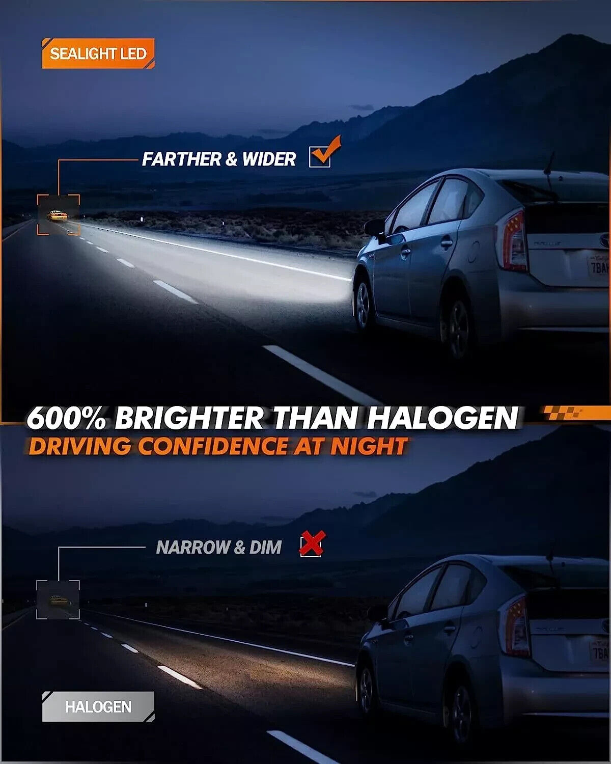 SEALIGHT Combo 2 H4 9003 LED Headlight Bulbs High Low Beam Super White 90000LM