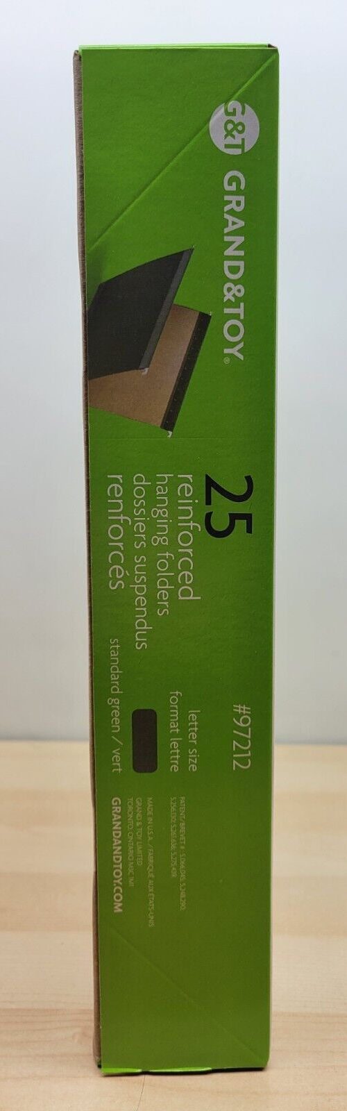 Grand & Toy Reinforced Hanging Folders Green Letter-Size (8 1/2" x 11") 25/Box