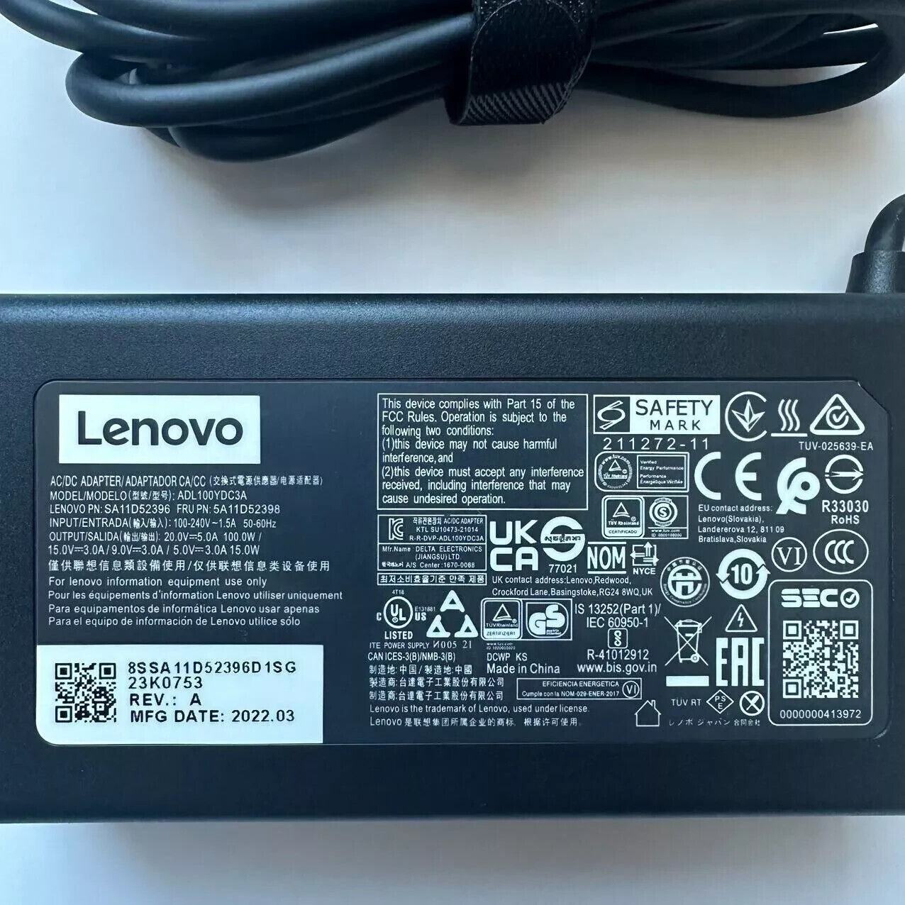 Genuine Lenovo 100W USB-C AC Charger ADL100YDC3A 5A11D52398 For Slim 7 Pro X