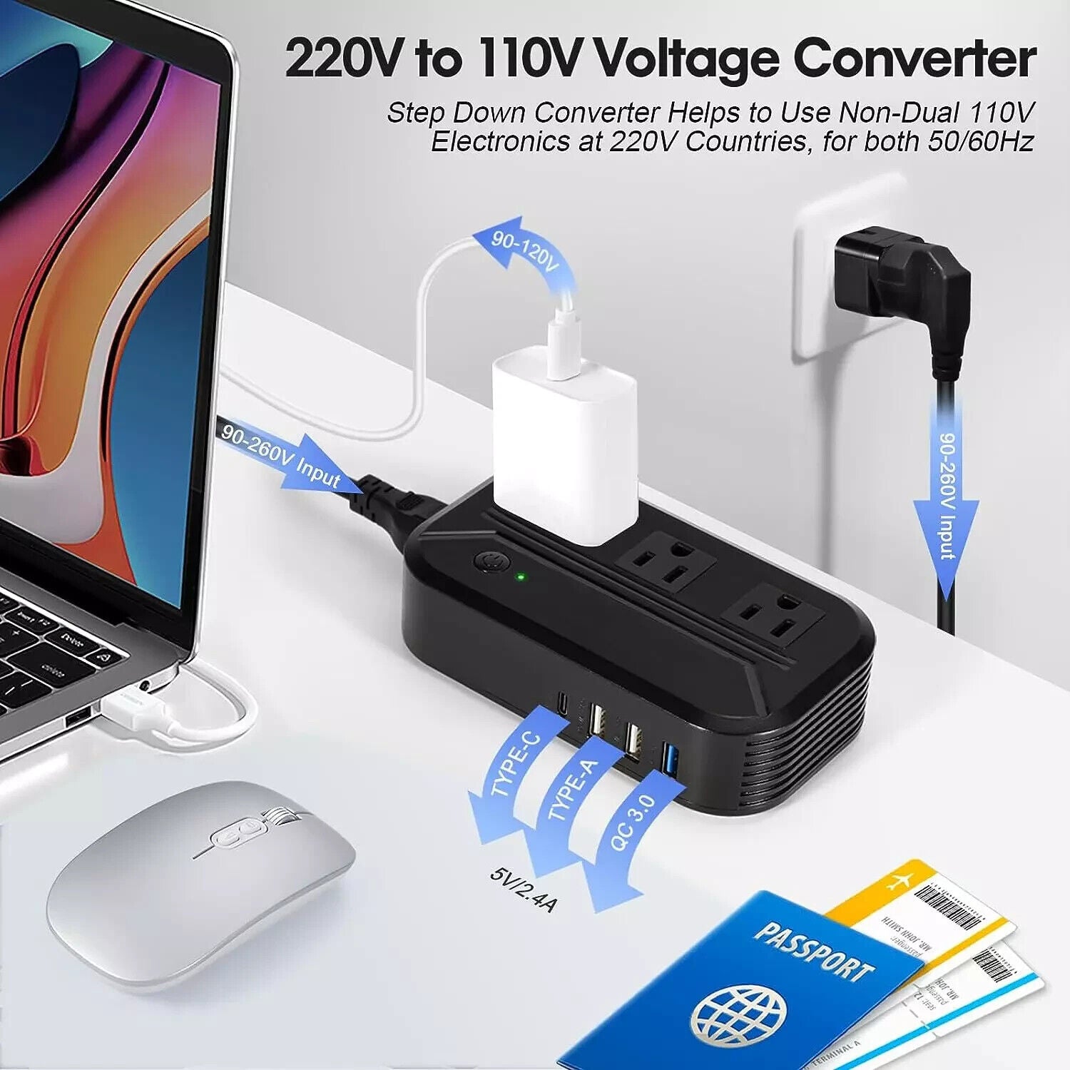 Voltage Converter 2300W International Power Converter Step down 220V/240V to 110