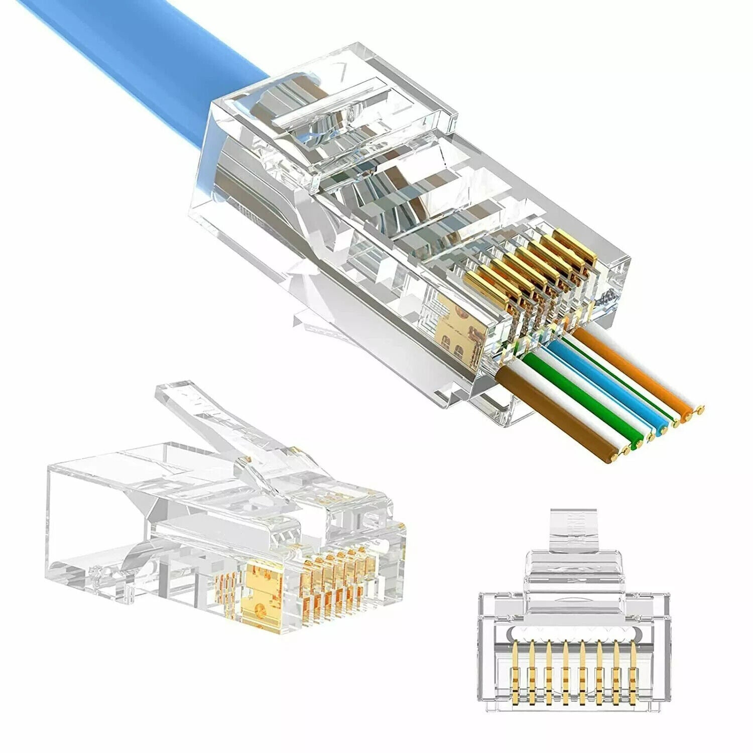 RJ45 Pass Through Modular Plug Network Cable Connector End 8P8C CAT6 CAT5 100x